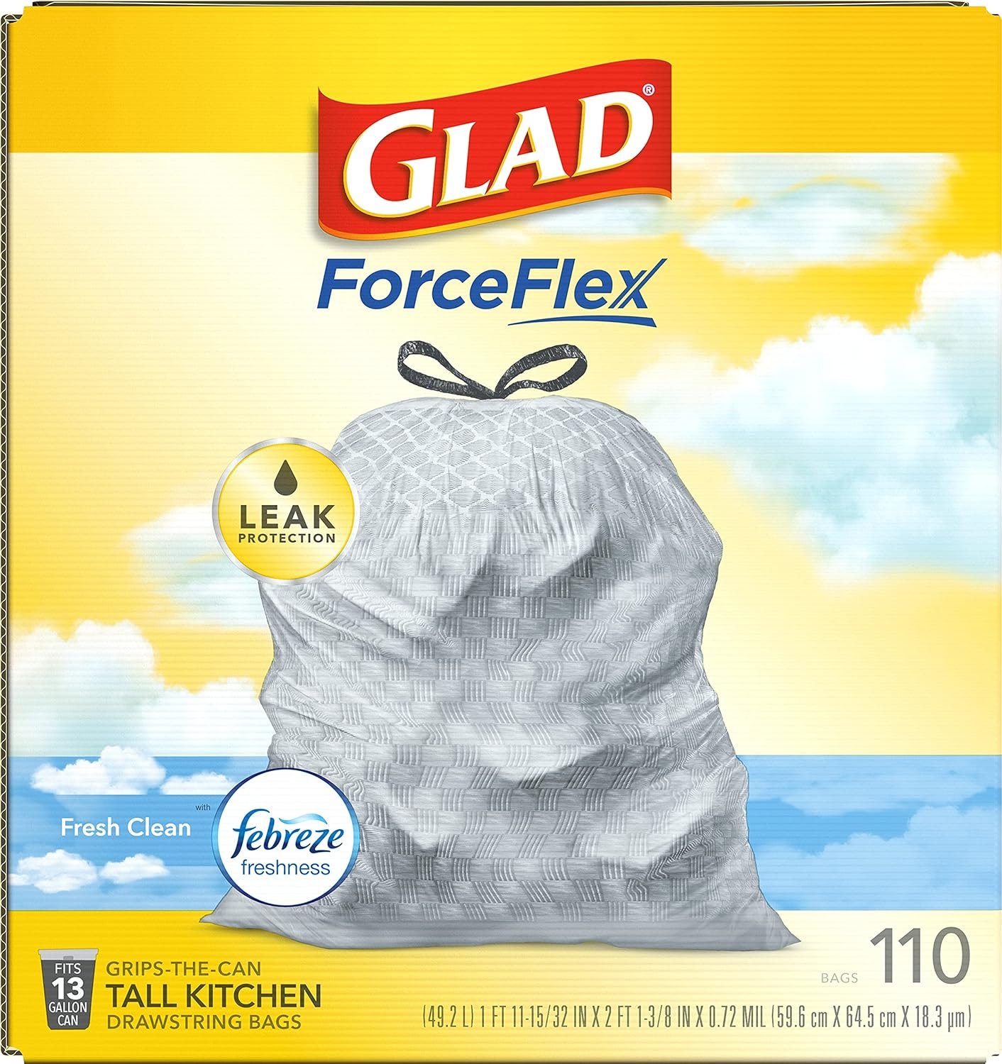 Glad Tall Kitchen Drawstring Trash Bags - Odorshield 13 Gallon White Trash Bag, Febreze Fresh Clean, 110 Count - Image 12