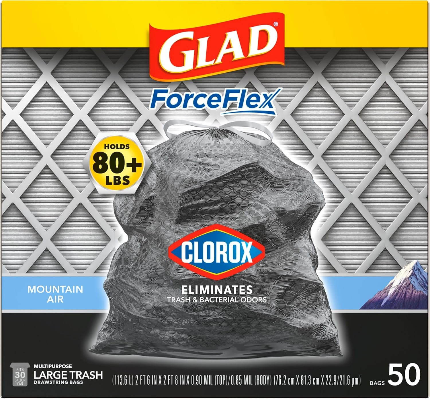 Glad Large Trash Bags, ForceFlex with Clorox, 30 Gal, Mountain Air, 50 Ct (Package May Vary) - Image 11