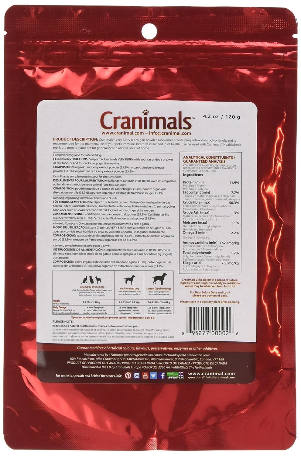 Cranimals Very Berry Antioxidant Superfood Berry Powder for Dogs and Cats - Natural Antioxidant Boost from Cranberries, Raspberries, and Blueberries, 120 g/ 4.2 Oz Bag - Image 3