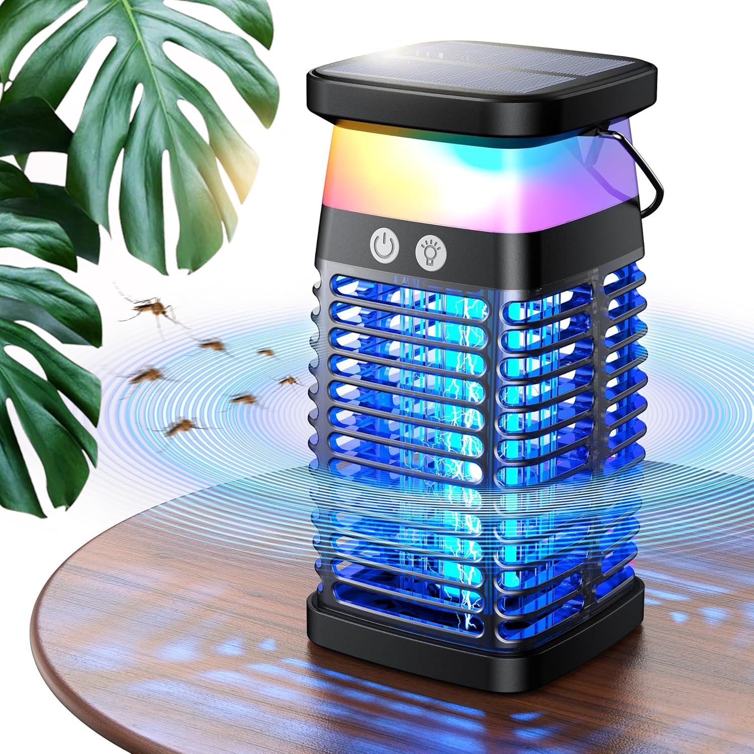Bug Zapper Outdoor Indoor Mosquito Zapper Solar Fly Zapper Rechargeable Electric Mosquito Killer IP68 Waterproof Insect Fly Trap Plug in with RGB Light & Reading Lamp for Patio Camping Home Backyard - Image 2