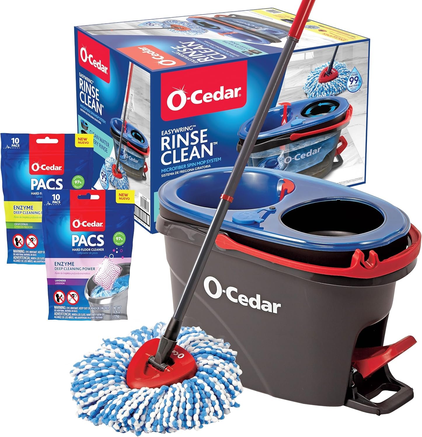 O-Cedar EasyWring RinseClean Microfiber Spin Mop & Bucket Floor Cleaning System with Citrus and Lavender Pacs (Variety Pack) - Image 2