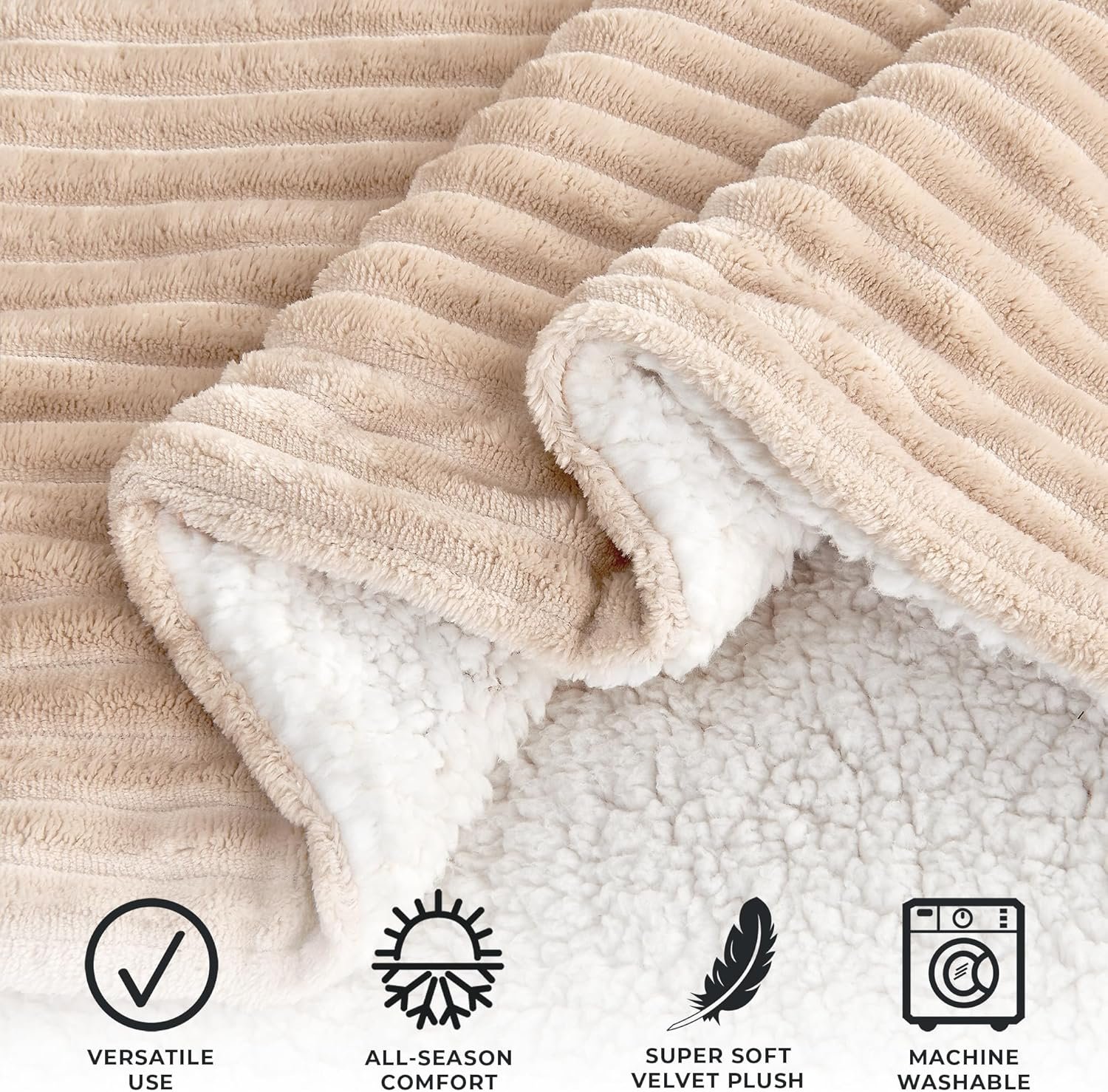 Great Bay Home Ribbed Texture Reversible Taupe Throw Blanket, Fluffy and Luxurious Throw Blanket (50" x 60" Throw, Cappuccino) - Image 3