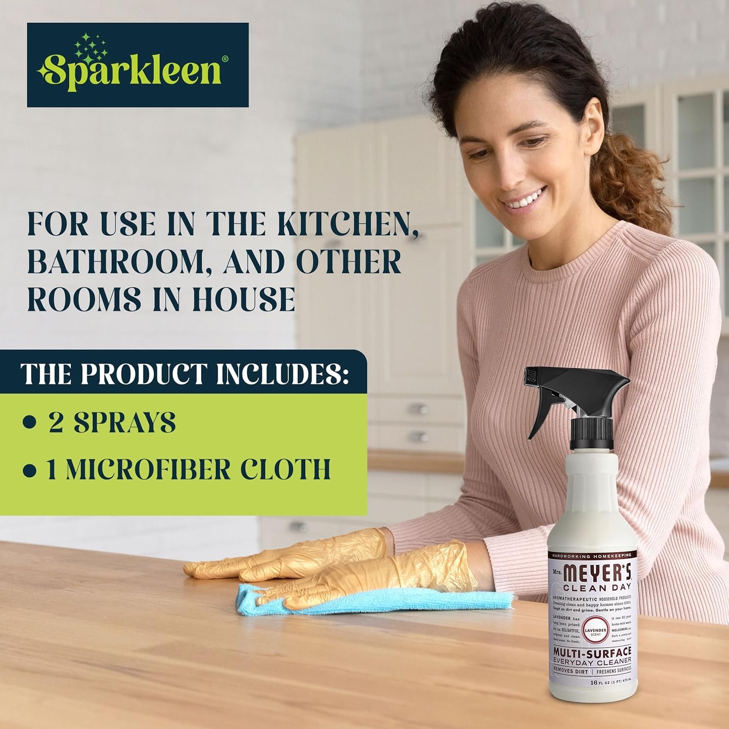 Mrs. Meyers Multi-Surface All Purpose Cleaner Set, Multi-Purpose Cleaner 2 Pack 16 oz. Lavender Spray and Cloth Set Bundle for Bathroom, Living Room or Bedroom, - Image 4
