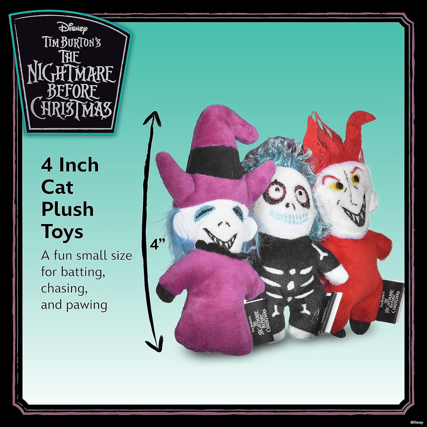 Disney for Pets Tim Burton's Nightmare Before Christmas: Trick-or-Treaters Shock, Barrel, Lock Plush Catnip w/Crinkle Cat Toy- 3PK | Halloween Cat Toys - Image 5