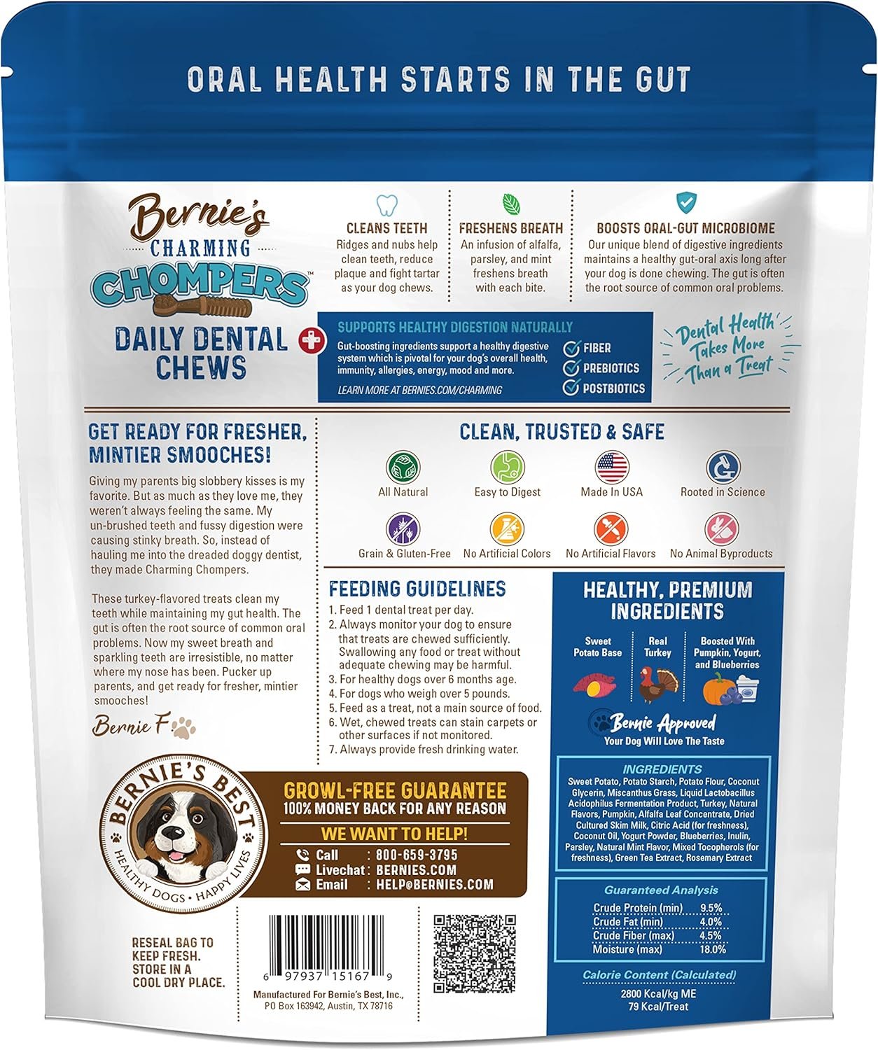 Bernie's Charming Chompers - Daily Dental Chews for Dogs 26-50 Lbs. - 18 Count - Cleans Teeth, Freshens Breath, + Boosts Oral-Gut Microbiome. Easy to Digest, Supports Healthy Digestion Naturally - Image 3