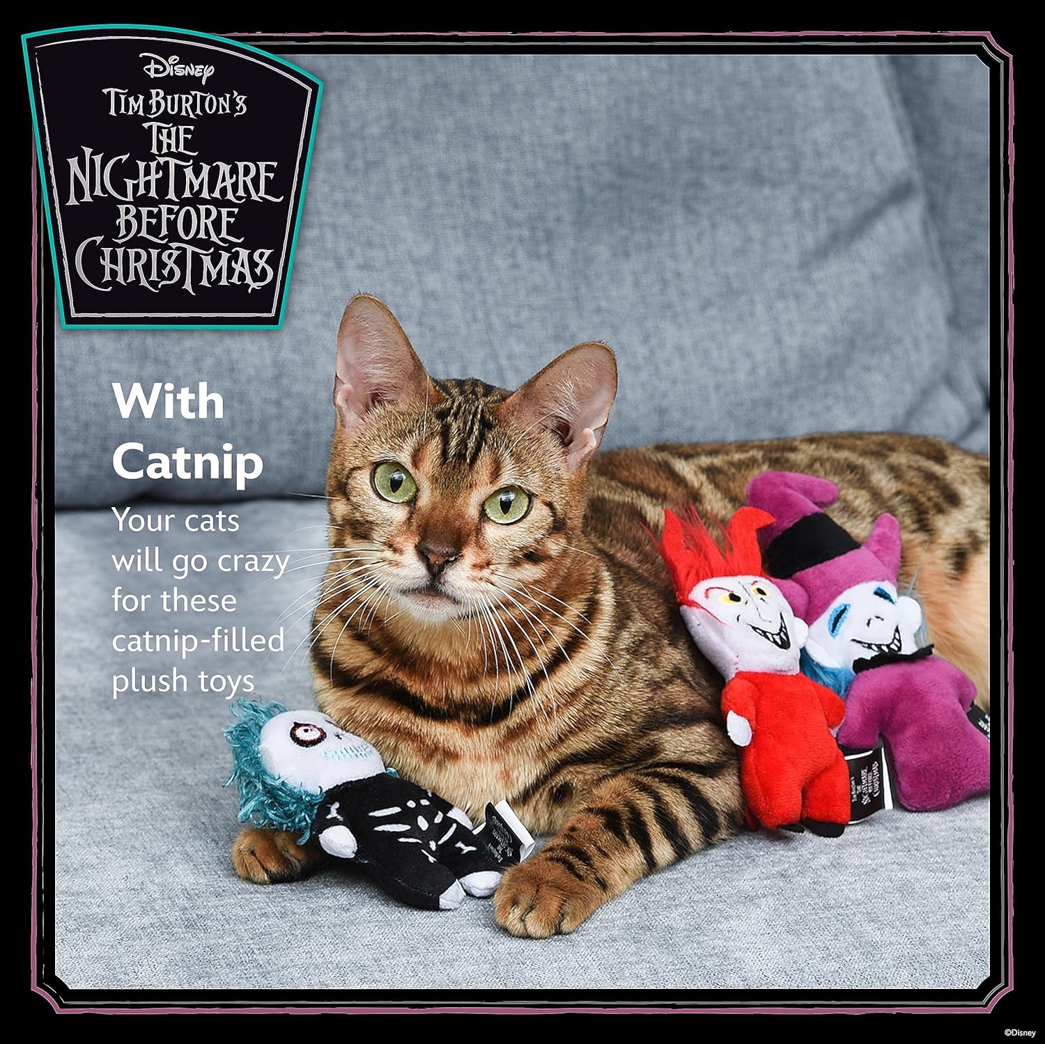 Disney for Pets Tim Burton's Nightmare Before Christmas: Trick-or-Treaters Shock, Barrel, Lock Plush Catnip w/Crinkle Cat Toy- 3PK | Halloween Cat Toys - Image 6