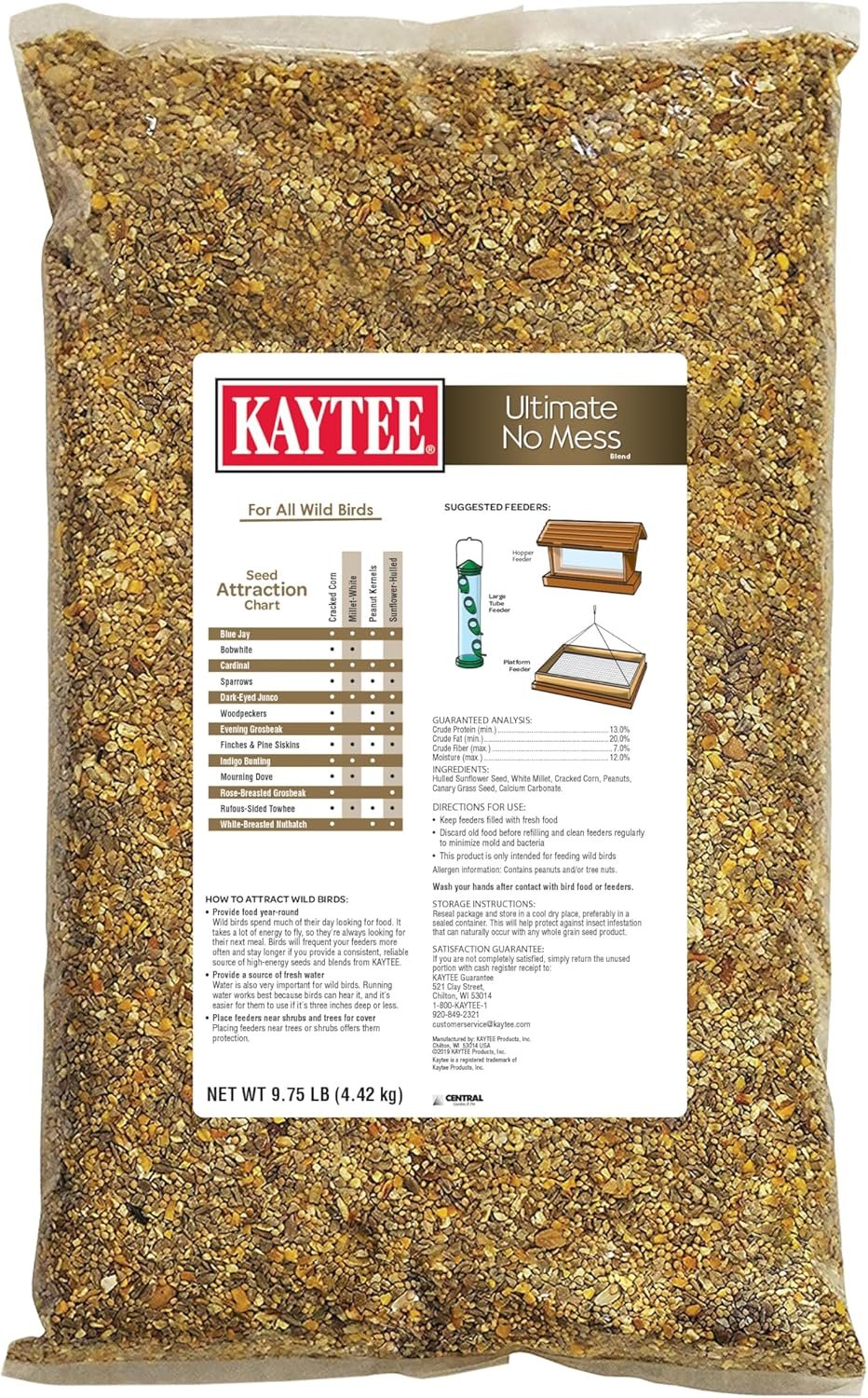 Kaytee Wild Bird Ultimate No Mess Wild Bird Food Seed For Cardinals, Finches, Chickadees, Nuthatches, Woodpeckers, Grosbeaks, Juncos and Other Colorful Songbirds, 9.75 Pound - Image 2