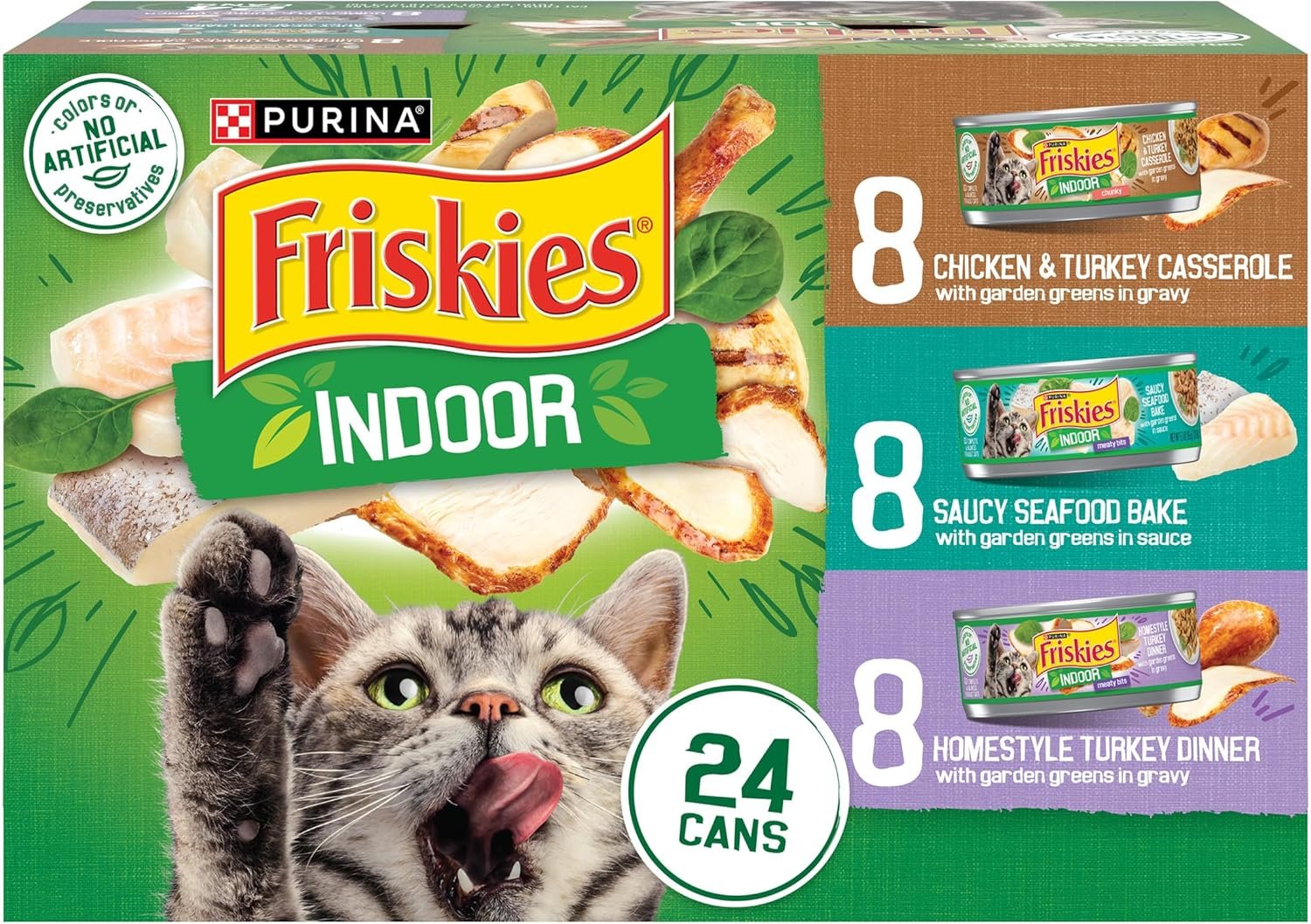 Purina Friskies Indoor Cat Food 24ct VP - (Chicken and Turkey Casserole, Saucy Seafood Bake, Homestyle Turkey Dinner) - (Pack of 24) 5.5 oz. Cans - Image 2