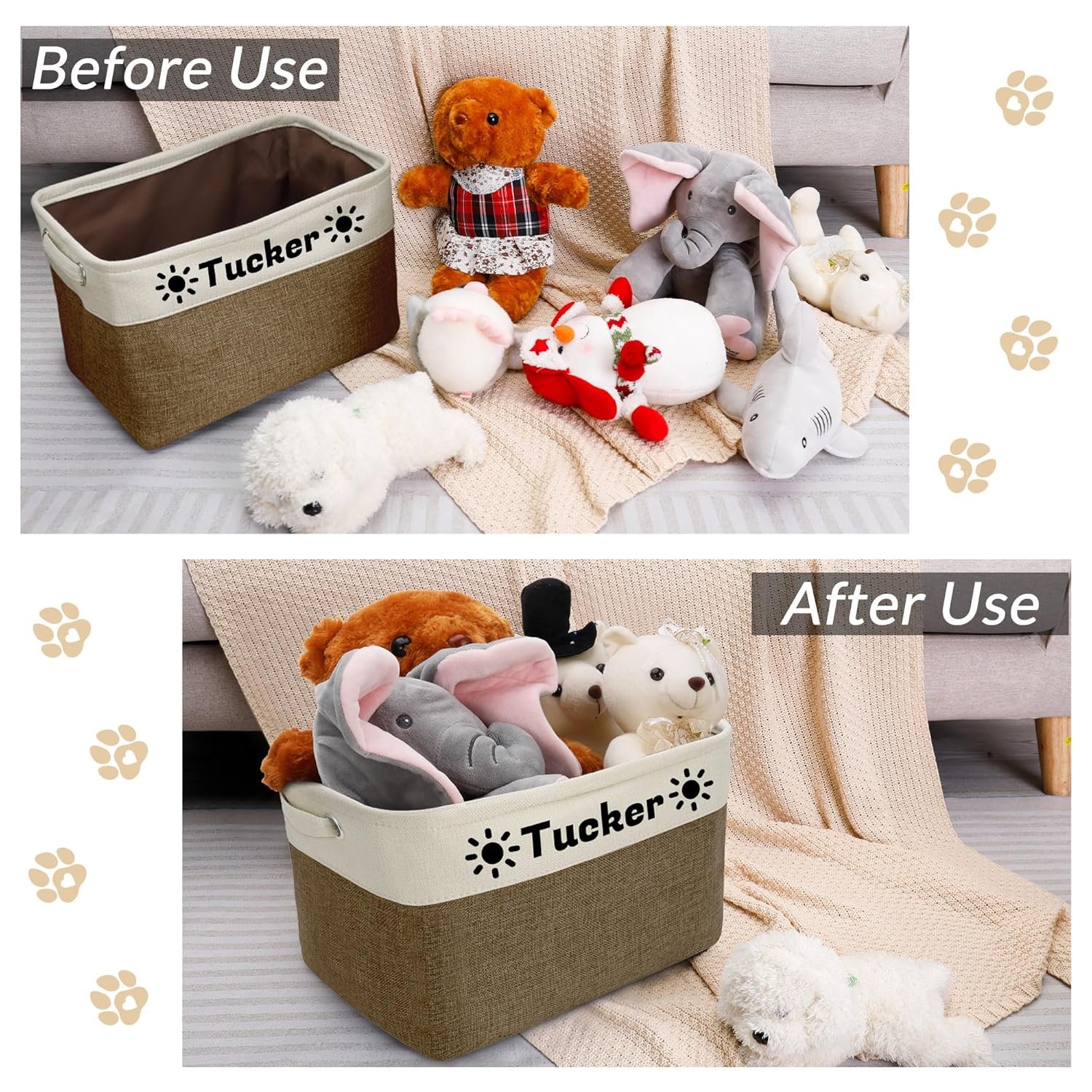 Personalized Dog Toy Basket with Pet's Name, Custom Dog Toy Bin, Sturdy Foldable Collapsible Storage Box, Dog Toy Box with Handles for Dog Toys, Dog Clothing, Dog Apparel, Accessories (Brown) - Image 6