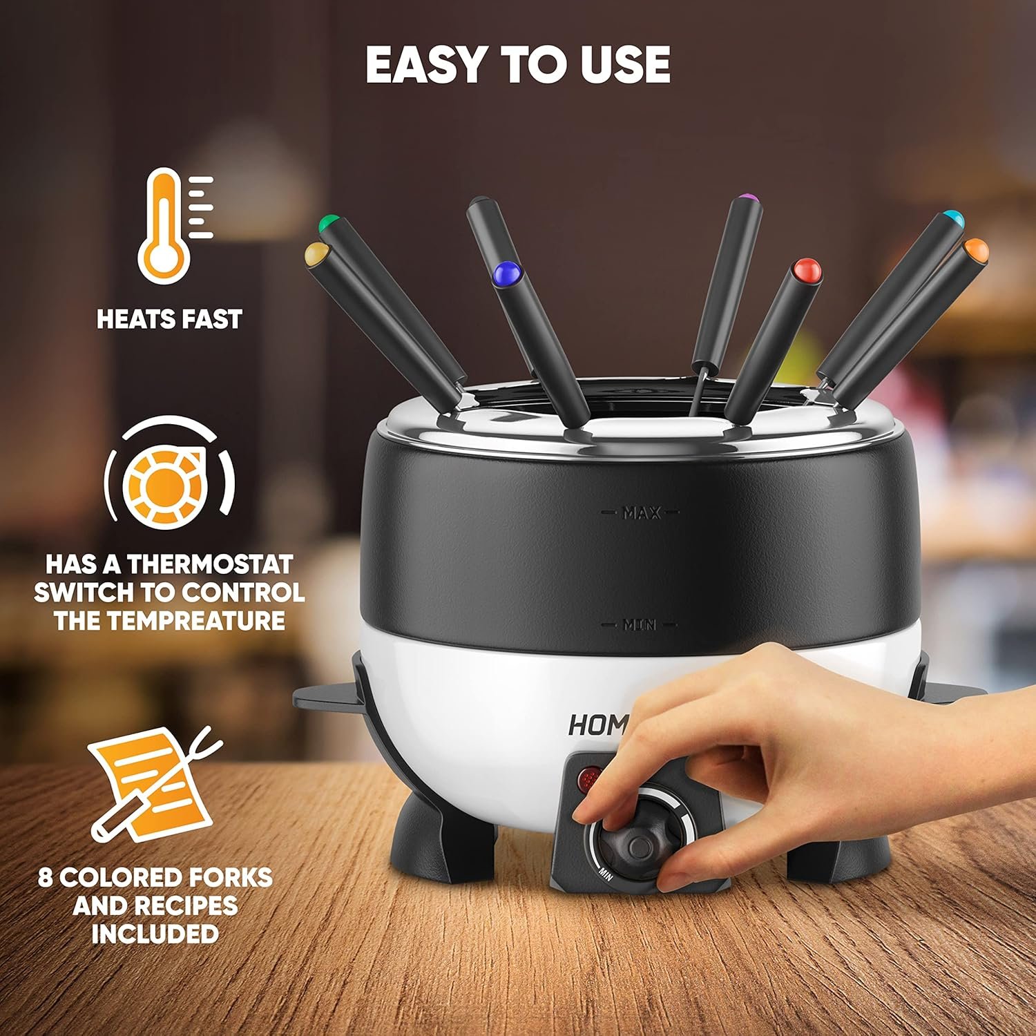 Electric Fondue Pot for Chocolate and Cheese - Fondue Set Includes 8 Dipping Forks, a High Power 800 Watt Fondue Melting Pot and Automatic Thermostat with Temperature Control - Image 5