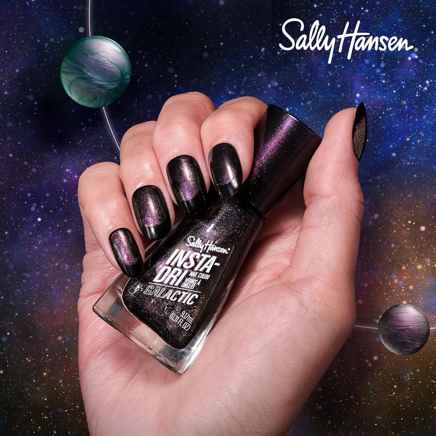 Sally Hansen Insta-Dri® Galactic, Center of the Universe, Quick Dry, Long Lasting, Streak-Free Shine, Metallic Green Nail Polish - Image 9
