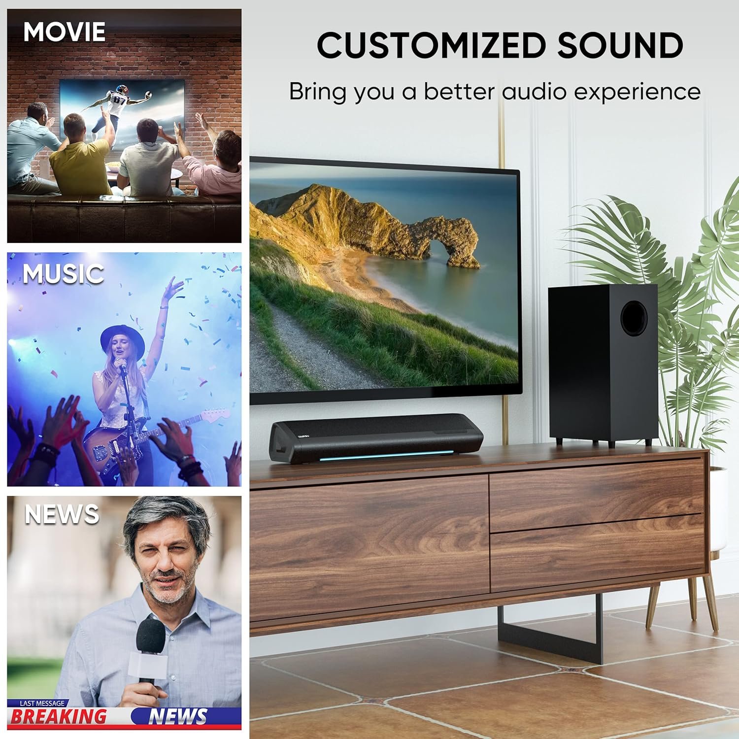 Saiyin Sound Bars for TV with Subwoofer, 2.1 Deep Bass Small Soundbar Monitor Speaker Home Theater Surround System PC Gaming Bluetooth/AUX/Optical Connection, Wall Mountable 17-inch - Image 6