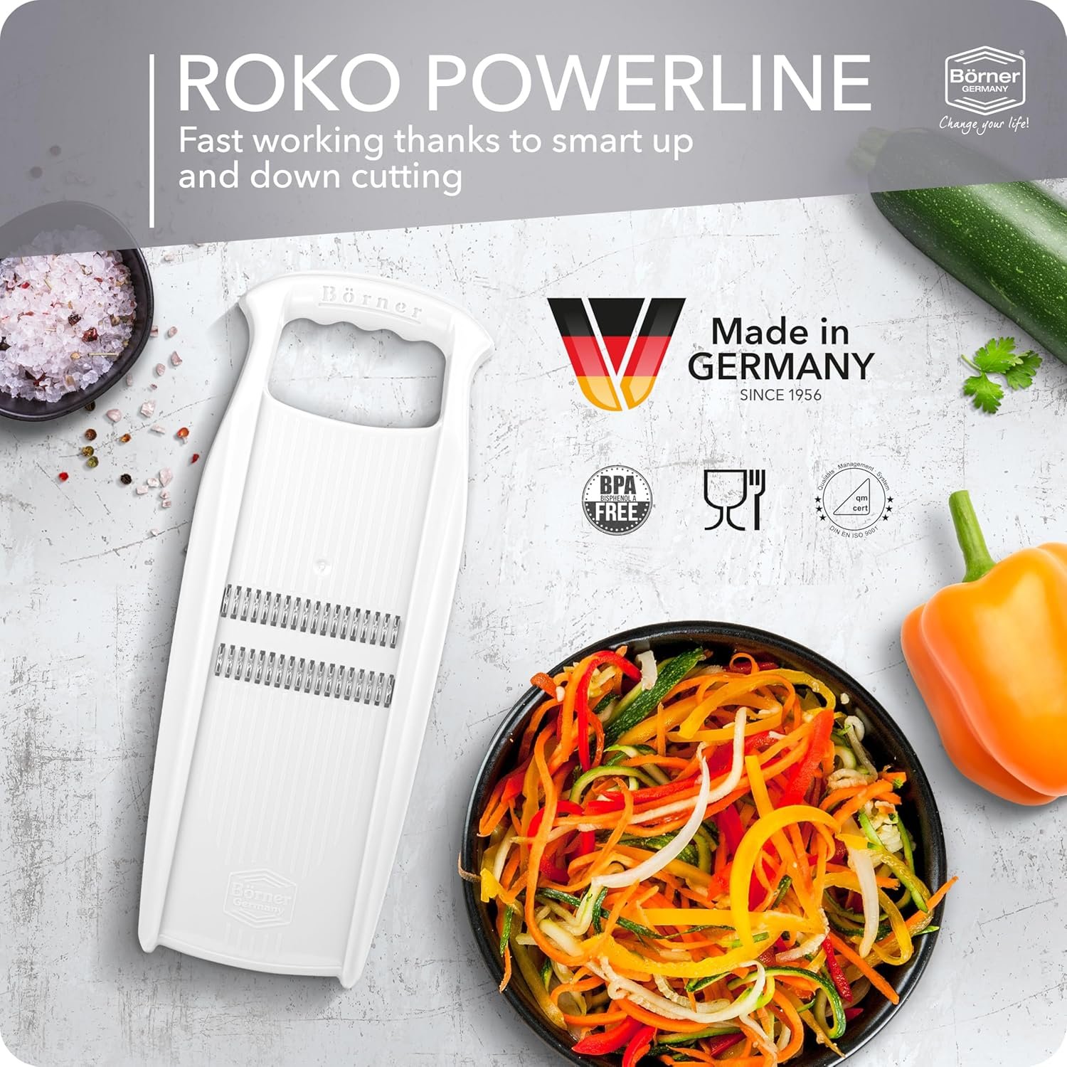 Börner Roko PowerLine Vegetable Slicer • Julienne Cutter for Fruit and Vegetables • Julienne Slicer for Fine Strips • Fine Vegetable Grater • Kitchen Slicer (White) - Image 5