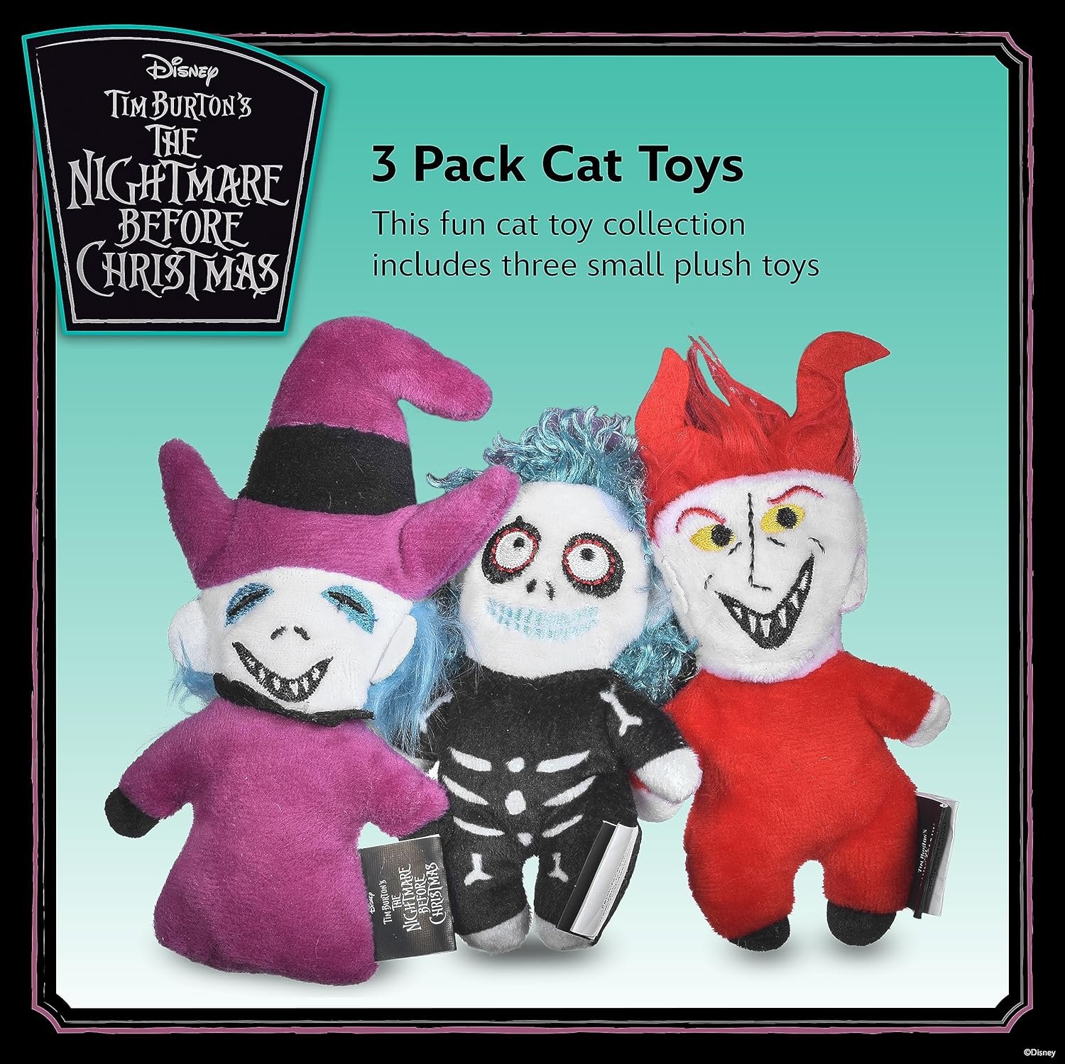 Disney for Pets Tim Burton's Nightmare Before Christmas: Trick-or-Treaters Shock, Barrel, Lock Plush Catnip w/Crinkle Cat Toy- 3PK | Halloween Cat Toys - Image 4