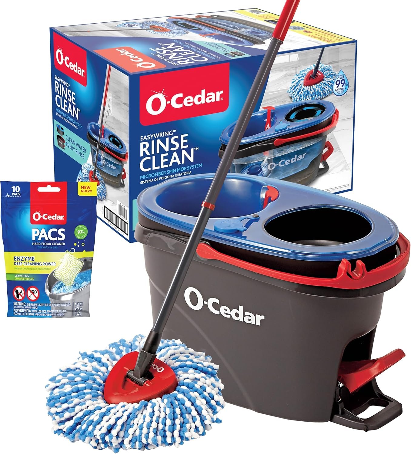 O-Cedar EasyWring RinseClean Microfiber Spin Mop & Bucket Floor Cleaning System with Citrus Pac (Variety Pack) - Image 2
