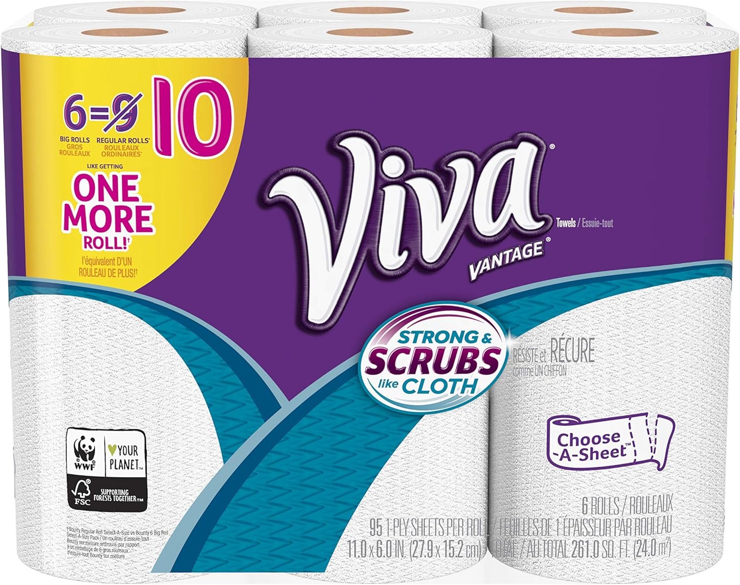 VIVA Vantage Choose-A-Sheet Paper Towels, White, Big Roll, 6 Count (Pack of 1) - Image 2