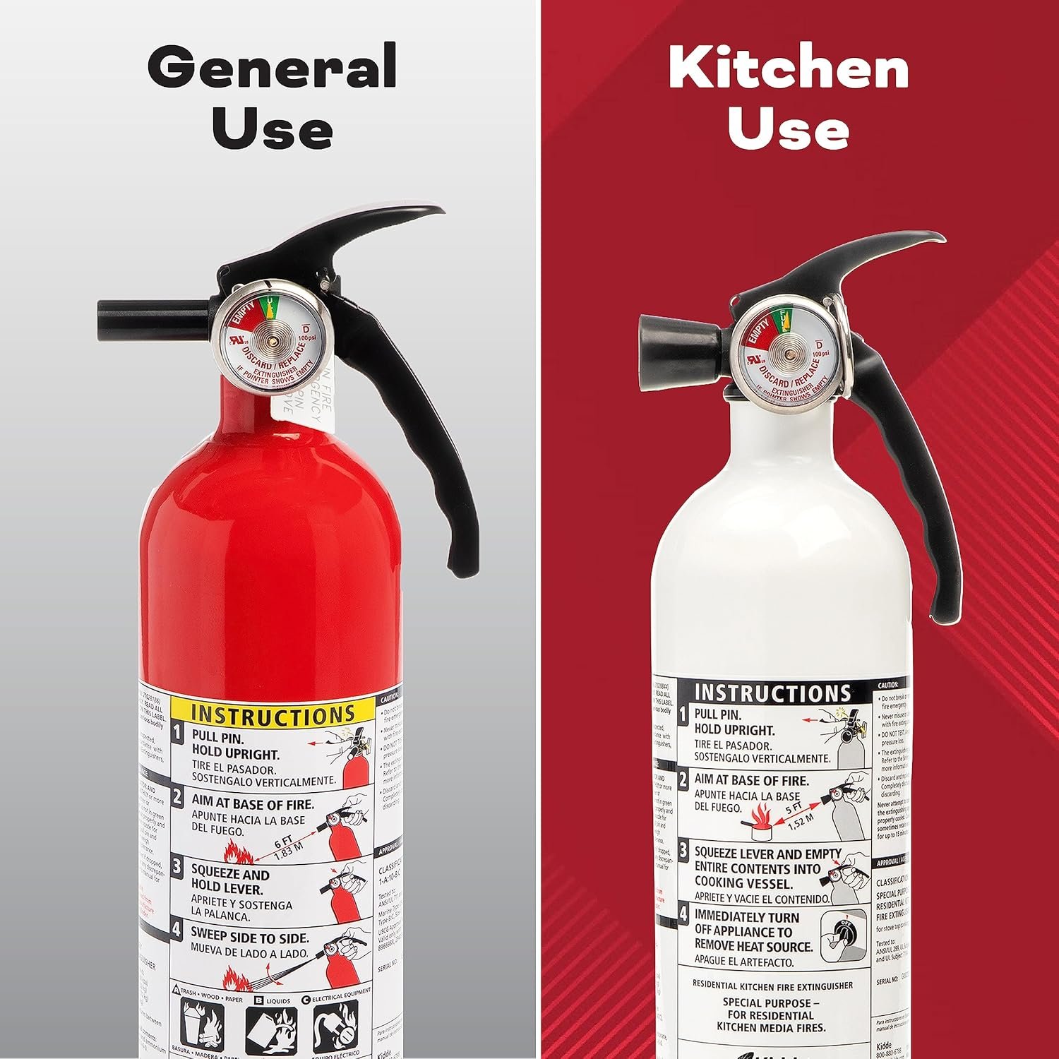 Kidde Kitchen Fire Extinguishers for Home & Office Use, 2 Pack: One 1-A:10-B:C and One Specialty Kitchen Extinguisher, Wall Mount & Strap Brackets Included - Image 3