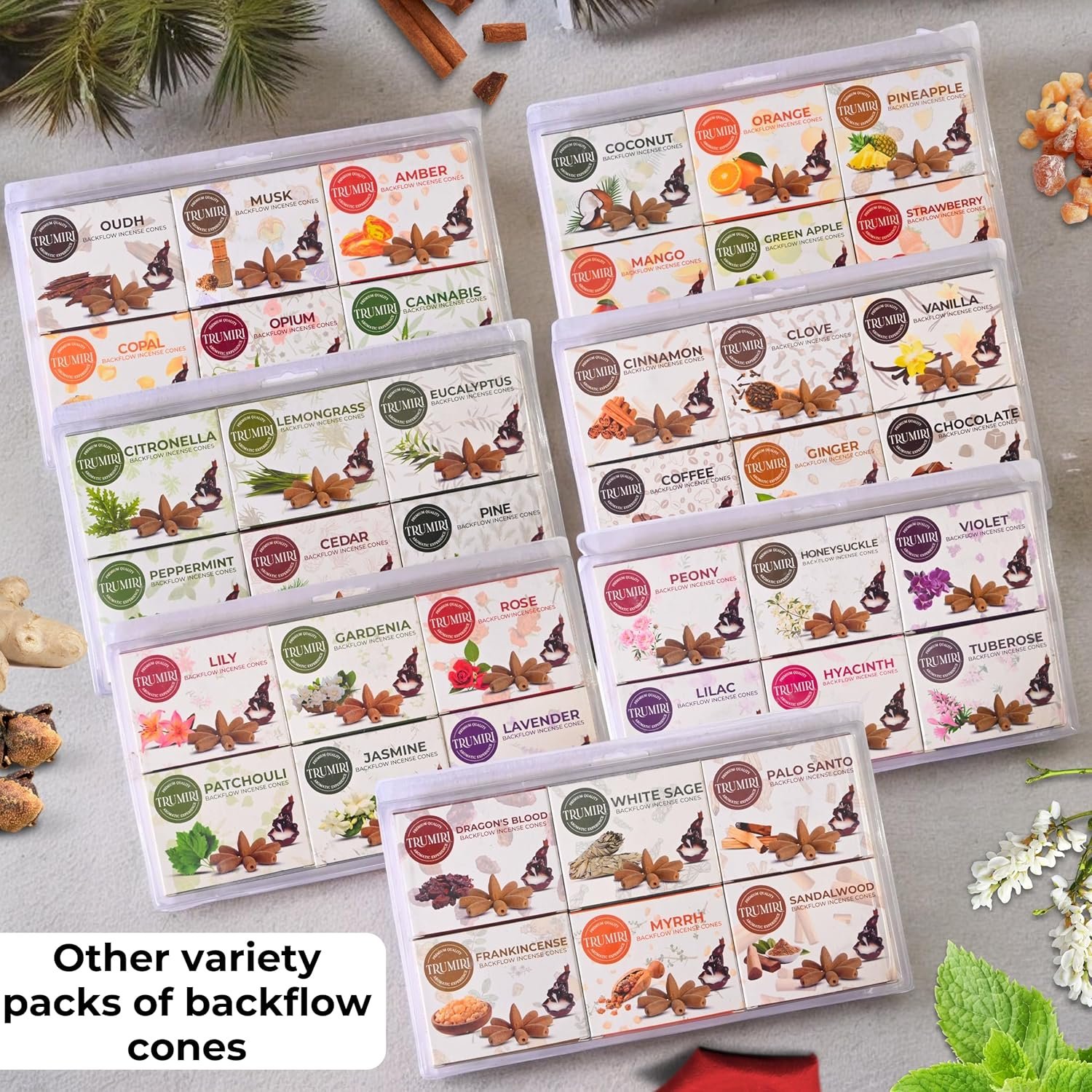 Woody - Backflow Incense Cones for Waterfall - Scented Inscents-Cones - Sandalwood, Dragons Blood, Palo Santo, White Sage - Insiensos Aromaticos - 6x10=60 Large Variety Pack - Back Flow Down Reverse - Image 4