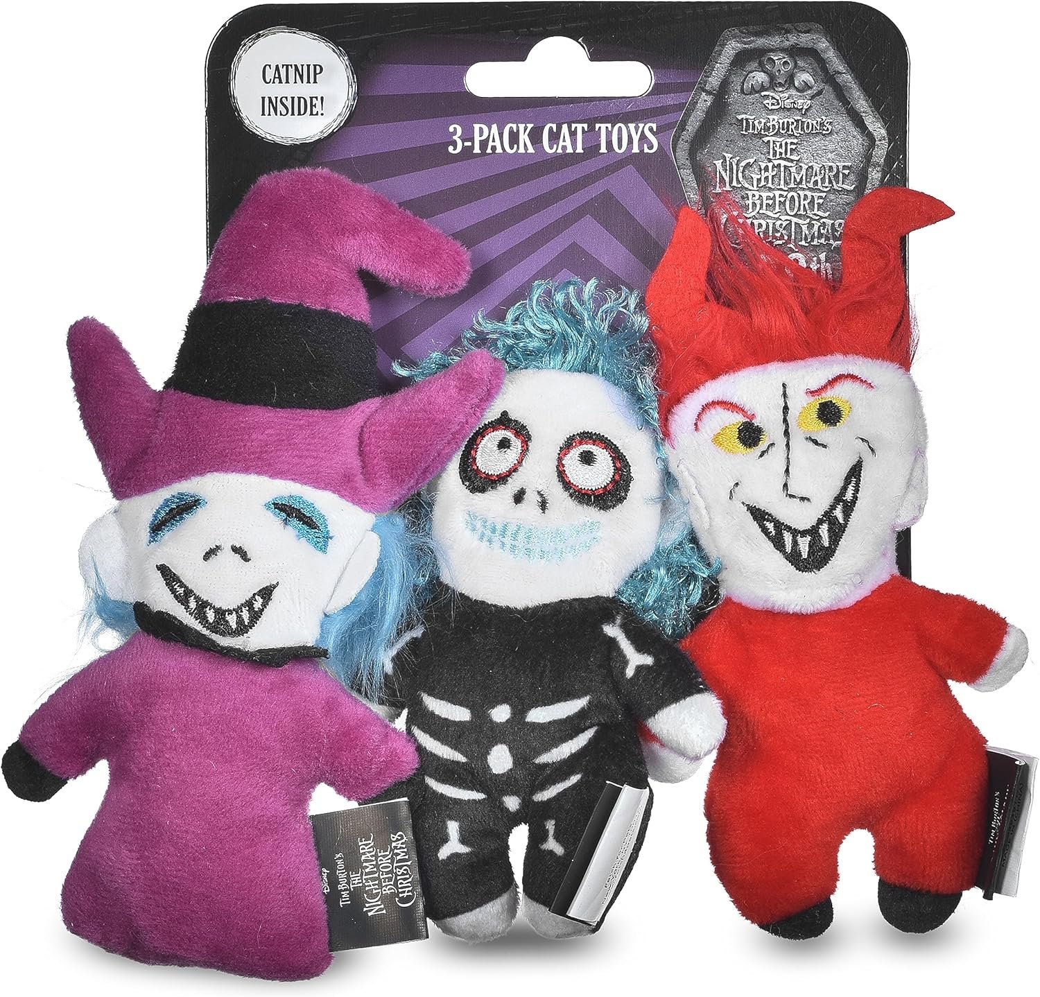 Disney for Pets Tim Burton's Nightmare Before Christmas: Trick-or-Treaters Shock, Barrel, Lock Plush Catnip w/Crinkle Cat Toy- 3PK | Halloween Cat Toys - Image 2