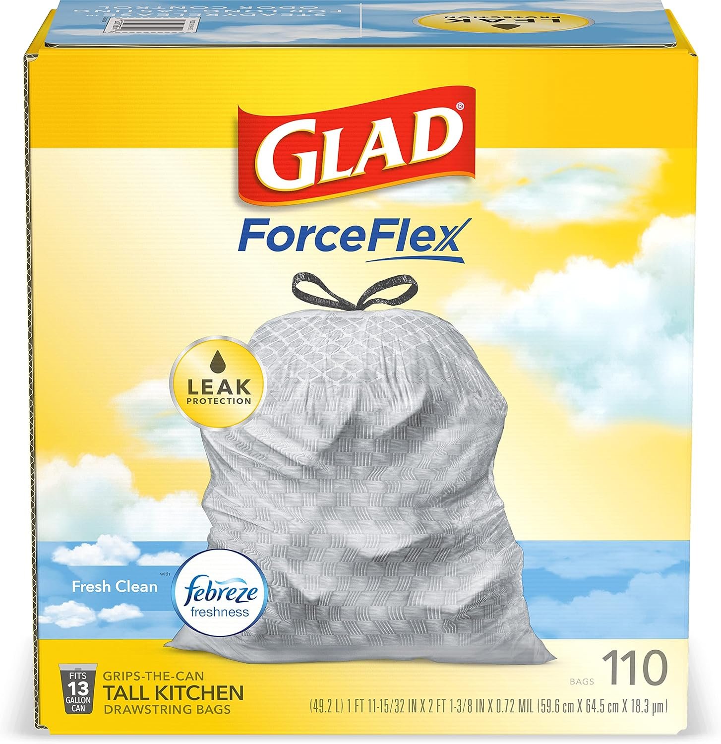 Glad Tall Kitchen Drawstring Trash Bags - Odorshield 13 Gallon White Trash Bag, Febreze Fresh Clean, 110 Count - Image 14