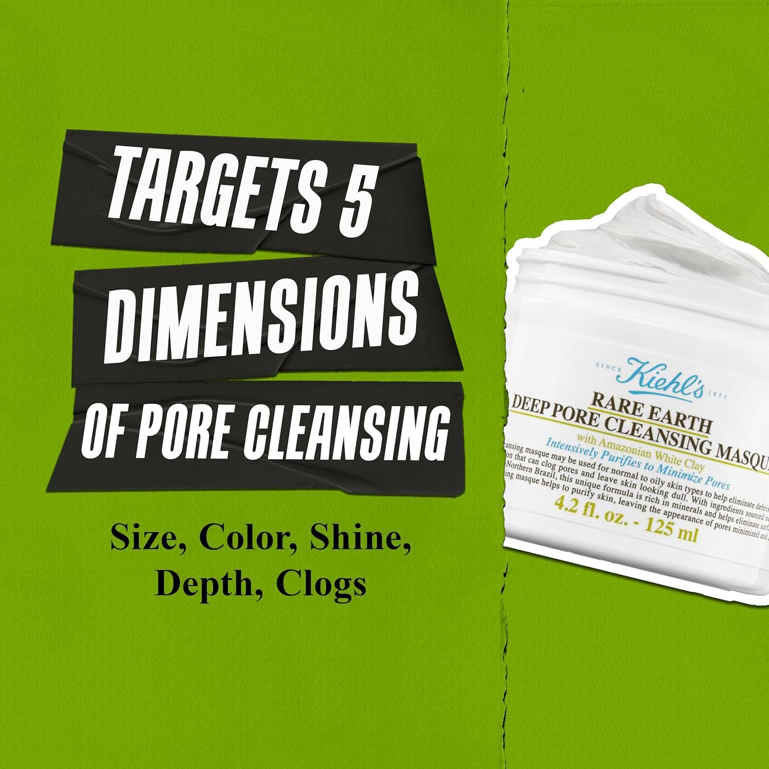Kiehl's Rare Earth Deep Pore Cleansing Mask, Pore-Minimizing Face Mask for Clogged Pores, Detoxifies & Refines Skin, Absorbs Excess Oil, with Amazonian White Clay & Aloe Vera, for Normal to Oily Skin - Image 5
