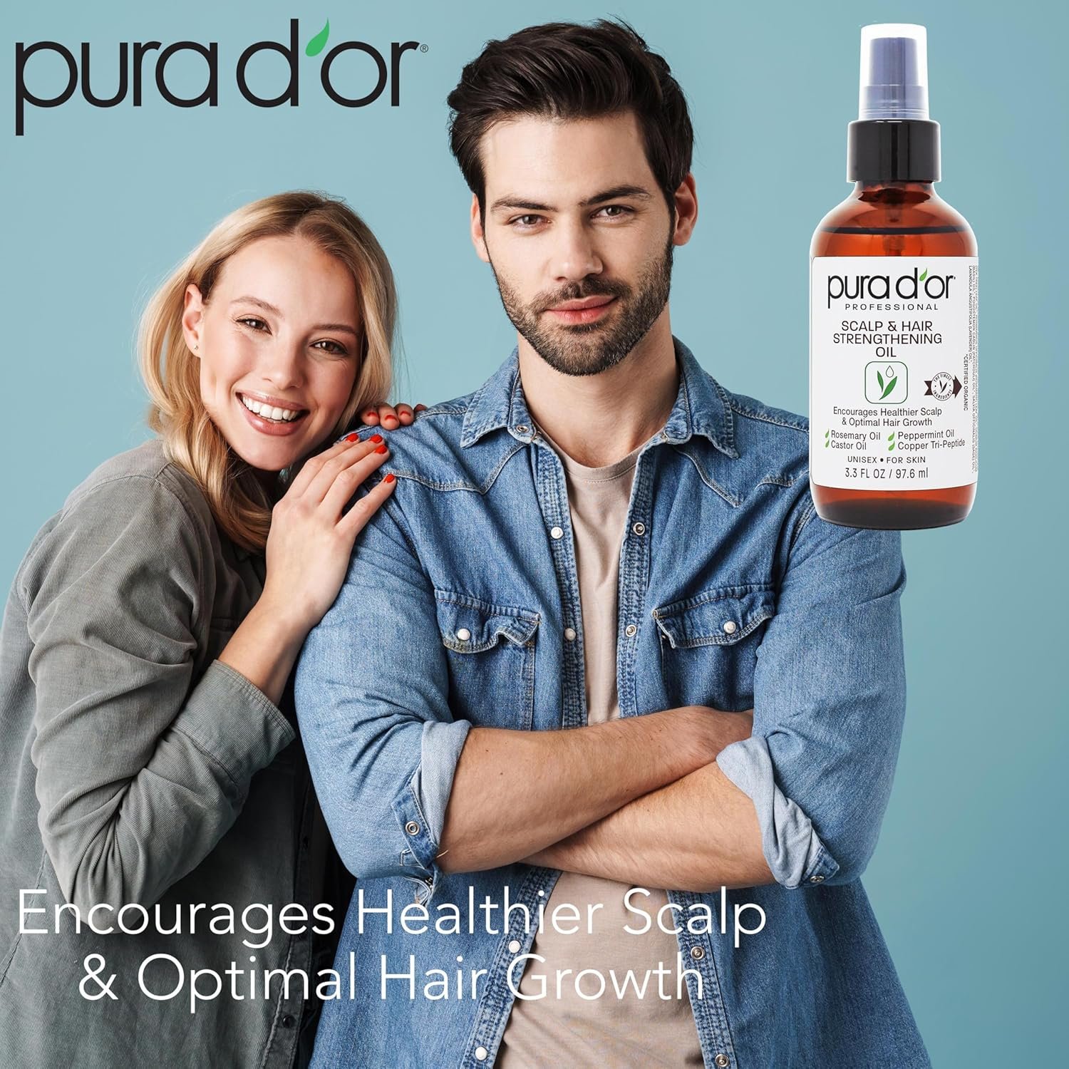 PURA D'OR 3.3 Oz Scalp & Hair Strengthening Oil - Supports Optimal Growth, Reduce Breakage, Nourish Roots for Healthier, Fuller, Thicker Hair - Rosemary, Castor & Peppermint Oil for Stronger Strands - Image 5