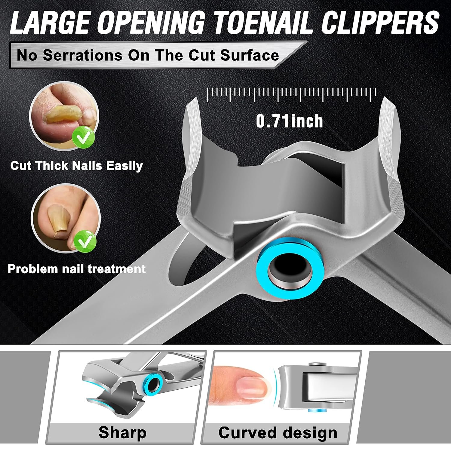 Toenail Clippers for Seniors Thick Toenails, Aucurwen Heavy Duty Toe Nail Clippers Adult Thick Nails Long Handle, Large Toenail Clippers for Thick Nails 7Pcs - Image 5