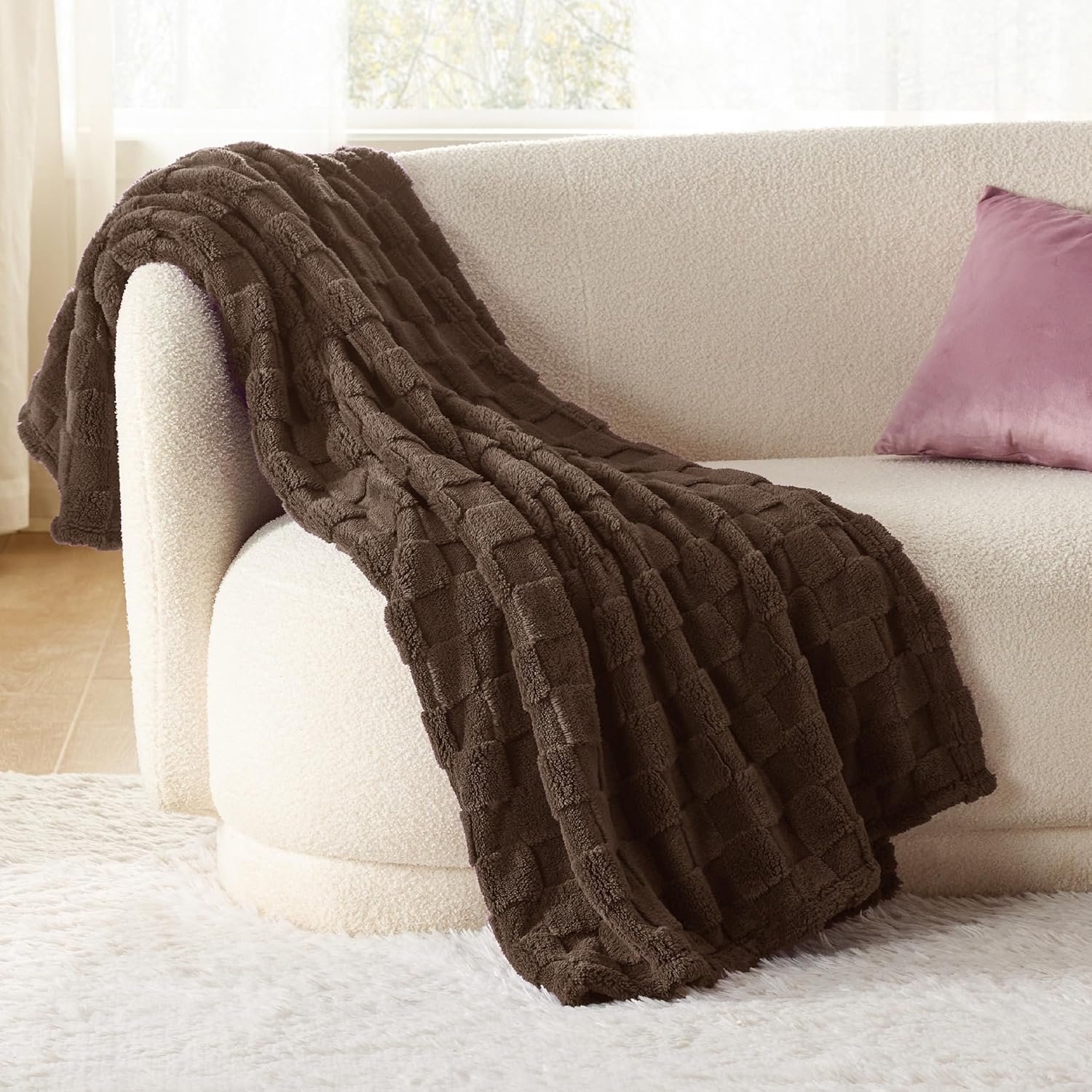 Bedsure Sugar Brown Fleece Blanket for Couch&White Throw Blanket for Couch,0x60 Inches - Image 5