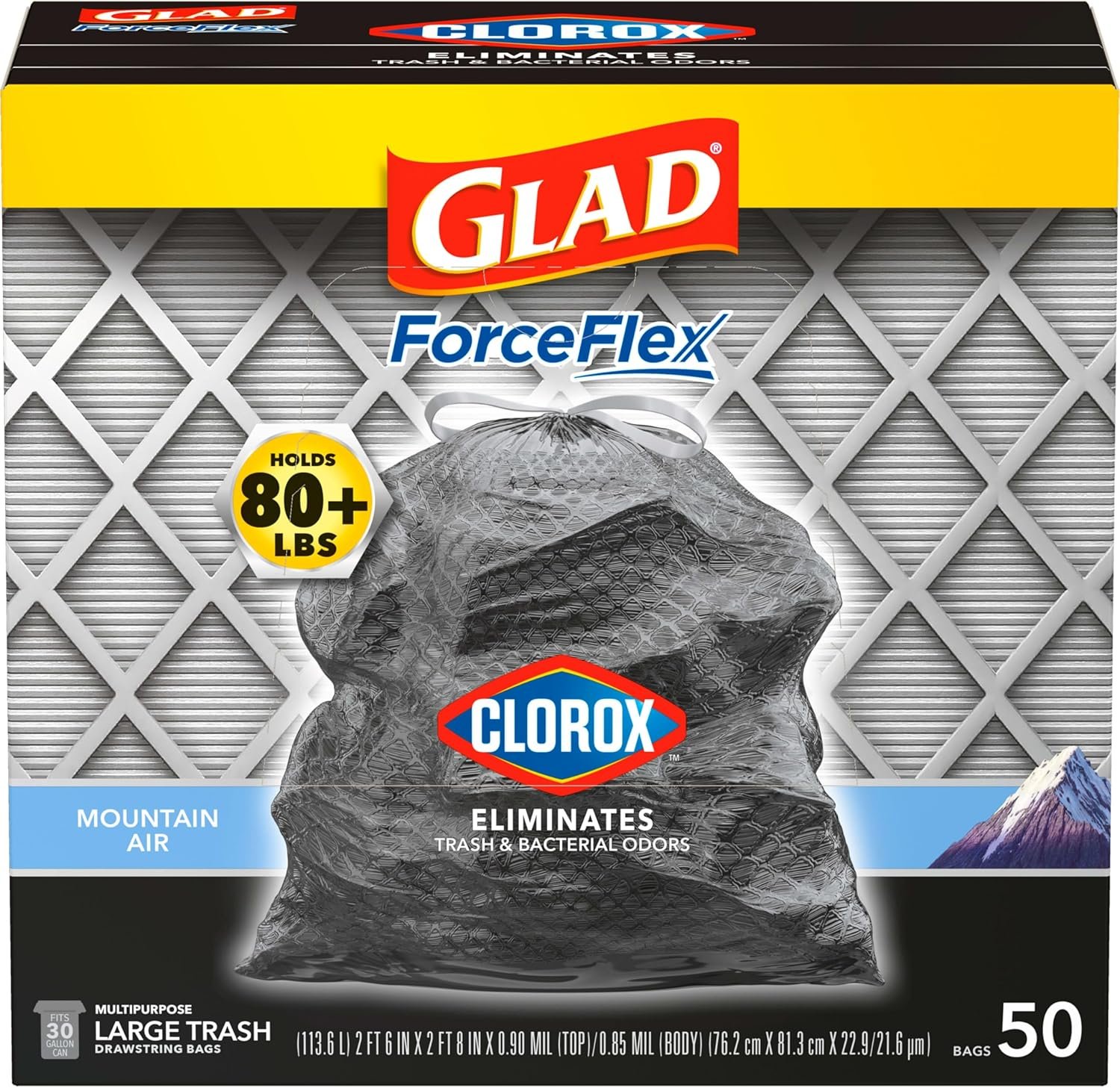 Glad Large Trash Bags, ForceFlex with Clorox, 30 Gal, Mountain Air, 50 Ct (Package May Vary) - Image 10
