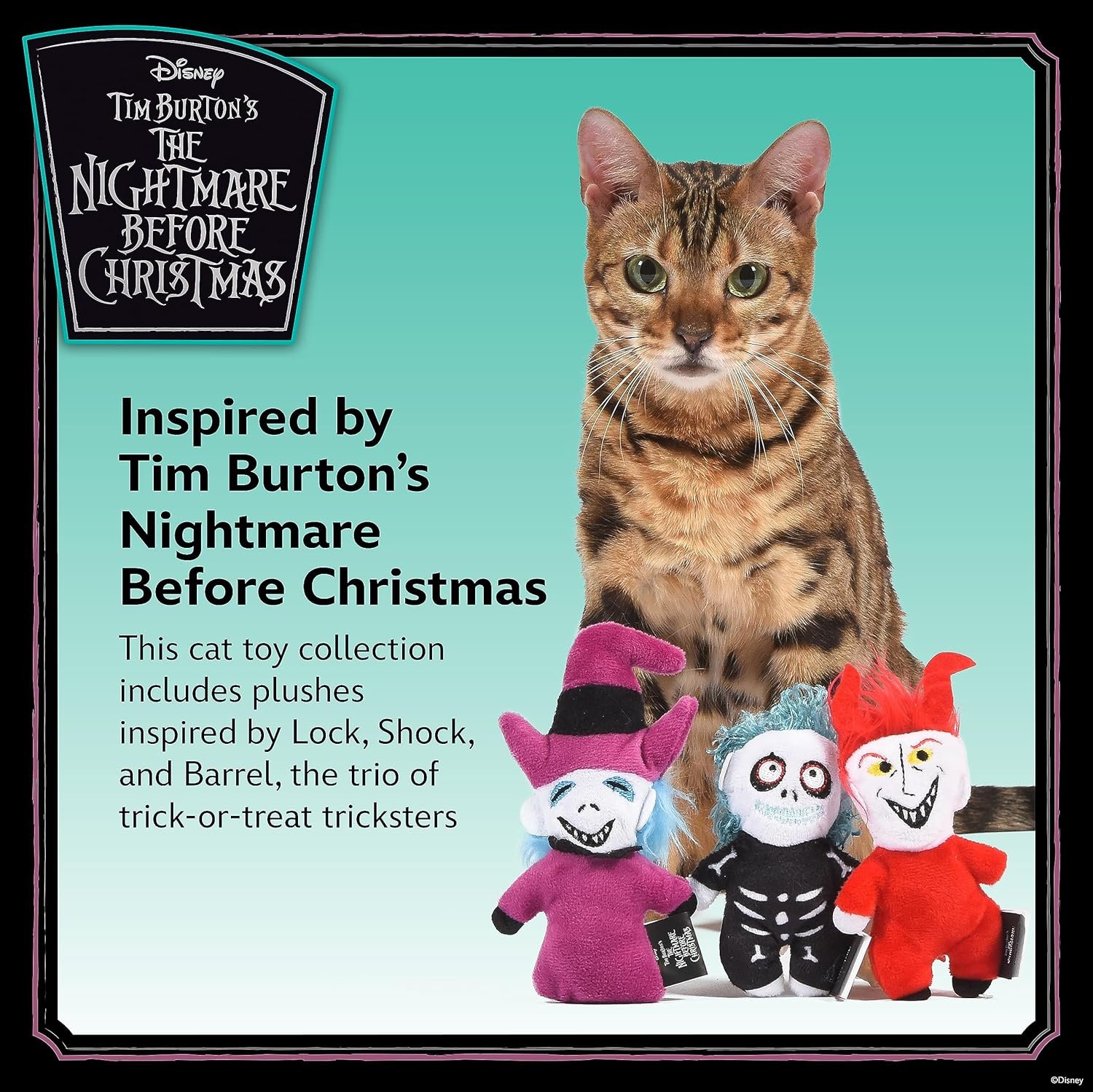 Disney for Pets Tim Burton's Nightmare Before Christmas: Trick-or-Treaters Shock, Barrel, Lock Plush Catnip w/Crinkle Cat Toy- 3PK | Halloween Cat Toys - Image 3