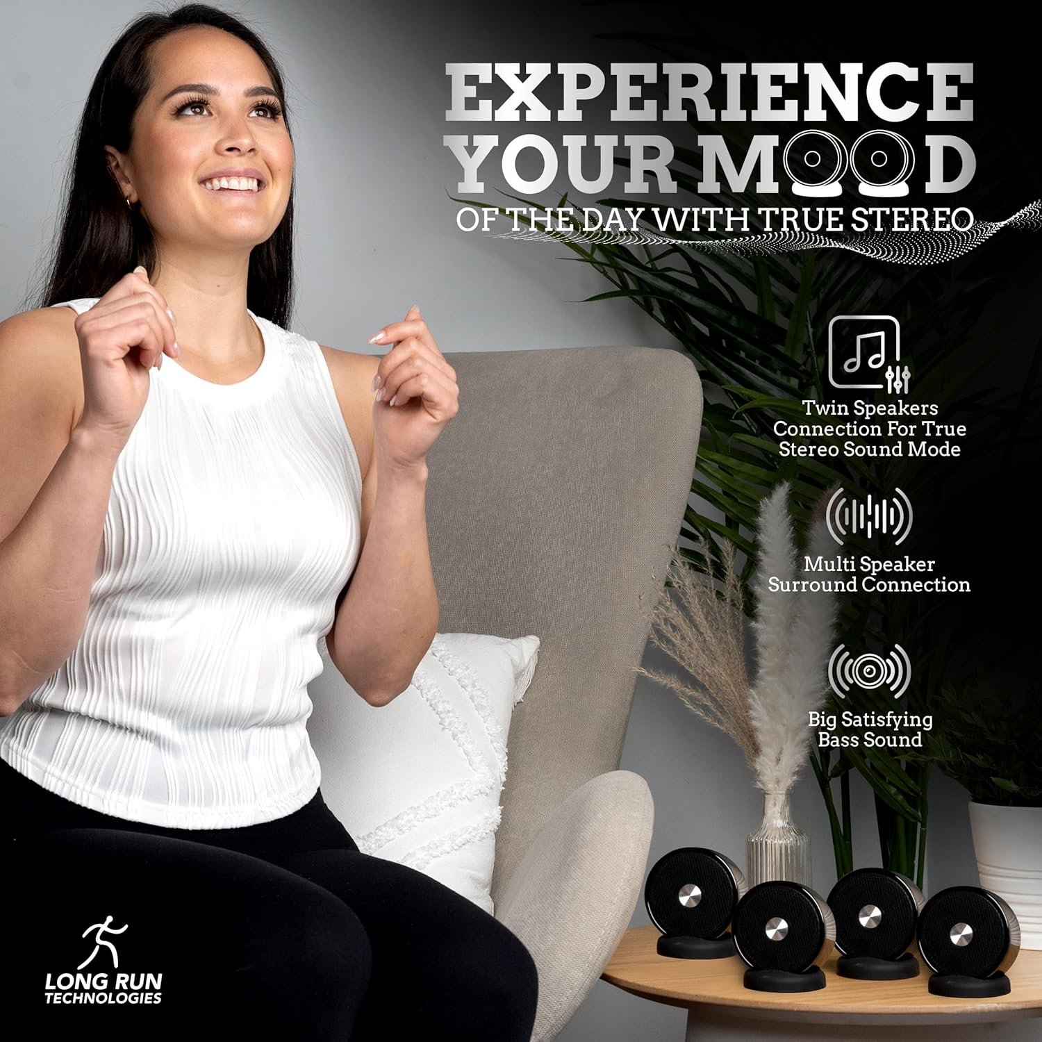 Bluetooth Speaker Set: Wireless Stereo Dual Pairing Portable Twin TWS System With Big Rich Bass Hi-Fi Multi-Room Indoor Outdoor Use Home Deck Pool Work Travel Party Camping Gift Decor Idea (Chrome) - Image 5