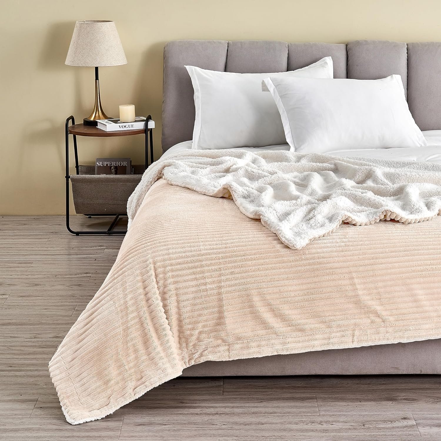 Great Bay Home Ribbed Texture Reversible Taupe Throw Blanket, Fluffy and Luxurious Throw Blanket (50" x 60" Throw, Cappuccino) - Image 2