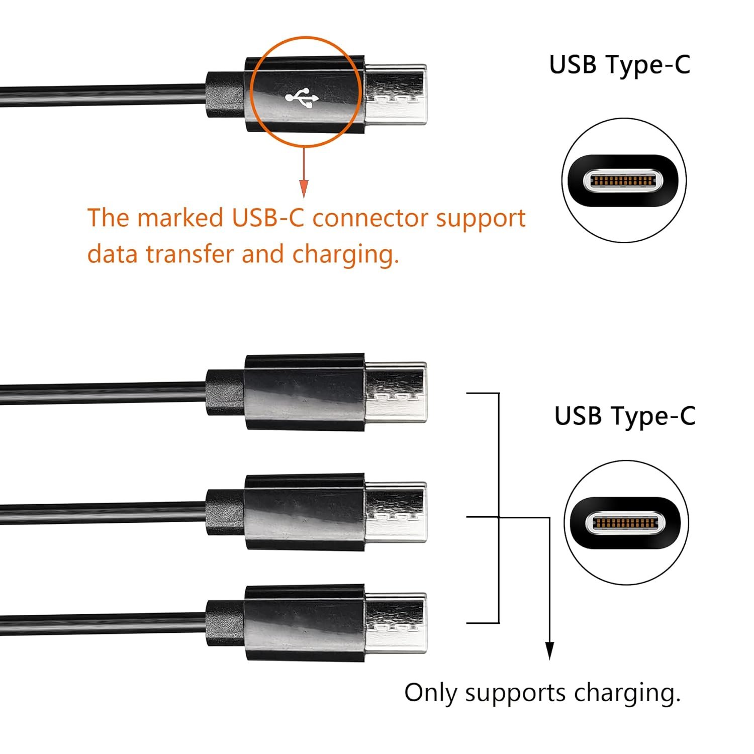CERRXIAN USB Type C Splitter Charging Cable,1ft 4 in 1 Multi Charging Cable, USB A to 4 x USB Type C Y Splitter Data Snyc Cord(0.3m-4 USB C, Black) - Image 3