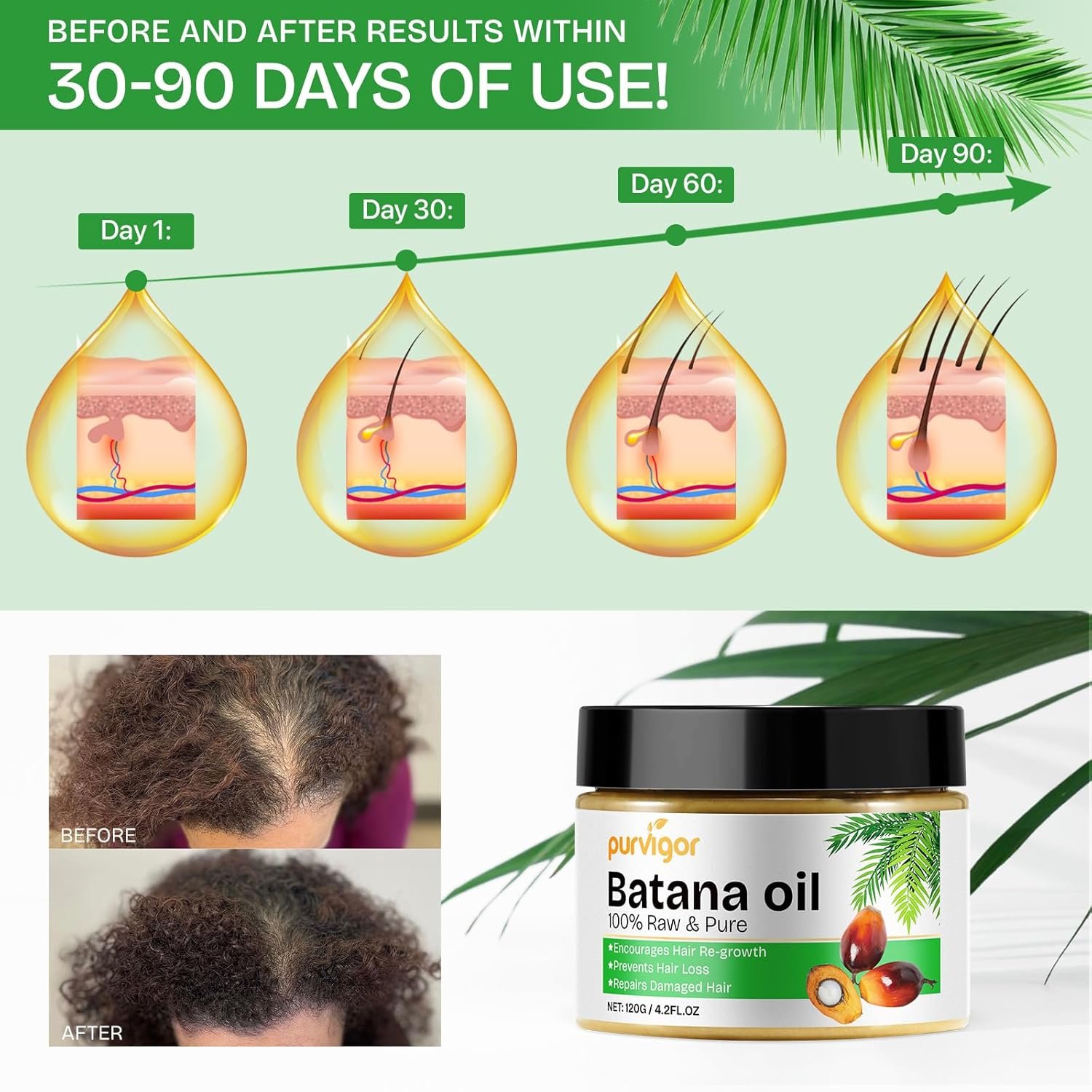 Batana Oil for Hair Growth Dr. Sebi Organic, Raw Batana Oil for Hair Growth, Unrefined Batana Oil for Hair Growth, Promote Thickness for Men & Women,Prevent Hair Loss, Repair Damaged Hair, 4.2 OZ - Image 5