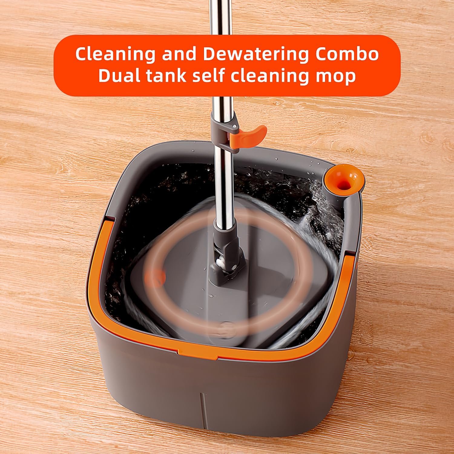 Spin Mop and Bucket Set with Self Separation Dirty and Clean Water System, Square Mop Bucket Self Wringing 360° Rotating Clean Floor Mop-Head for Hardwood Tile Marble Floors - Image 5