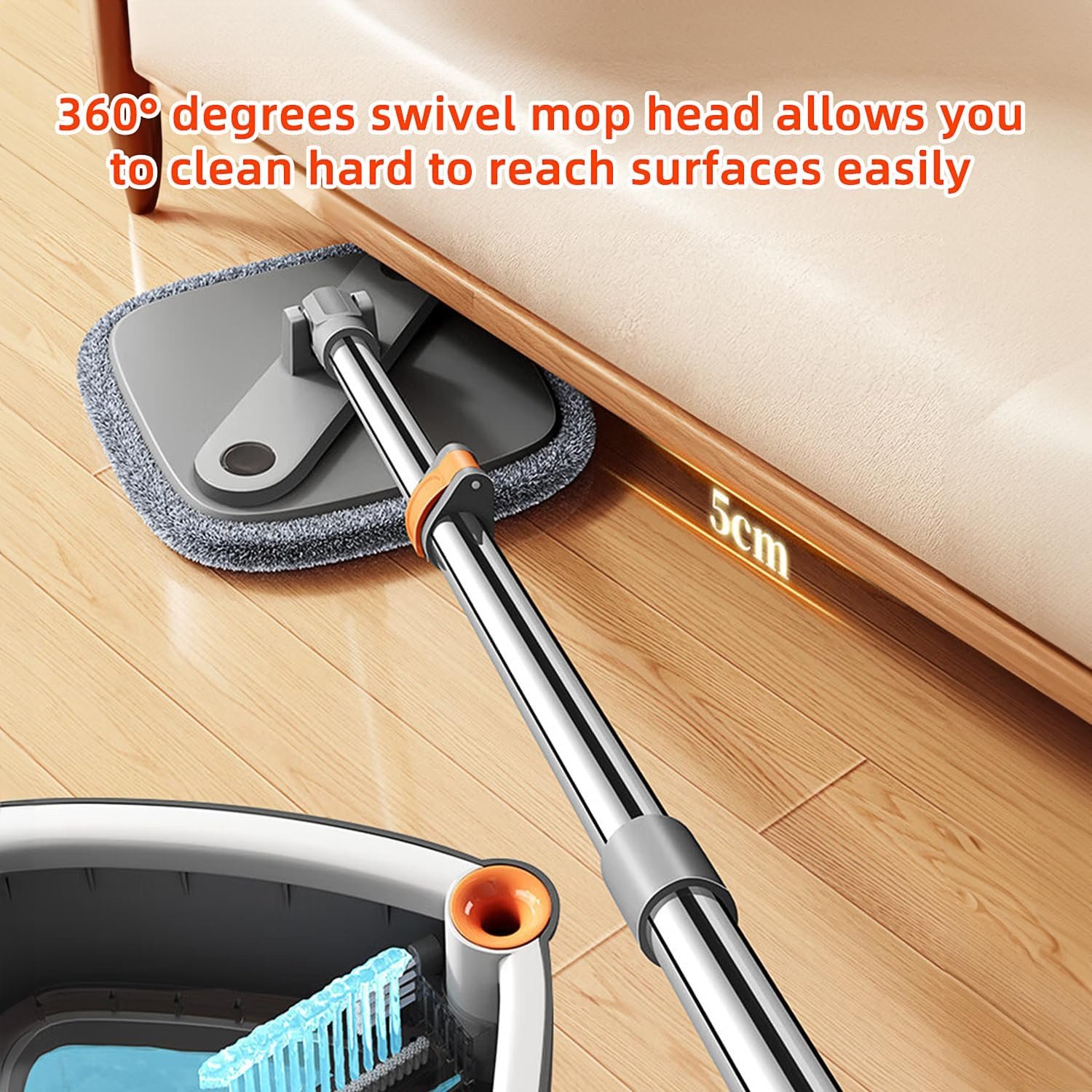 Spin Mop and Bucket Set with Self Separation Dirty and Clean Water System, Square Mop Bucket Self Wringing 360° Rotating Clean Floor Mop-Head for Hardwood Tile Marble Floors - Image 7