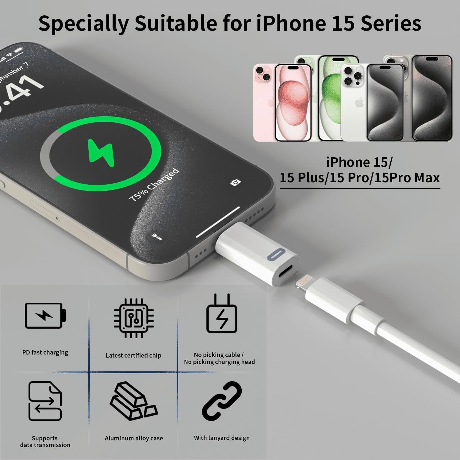 iPhone 15 Charging Adapter,2 Pack MFi Certified USB C Male to Lightning Female Connector Type-C to 8 Pin PD Fast Charging Converter Data Sync for iPhone 15 15 Pro Max 15 Plus iPad Galaxy Pixel, White - Image 4