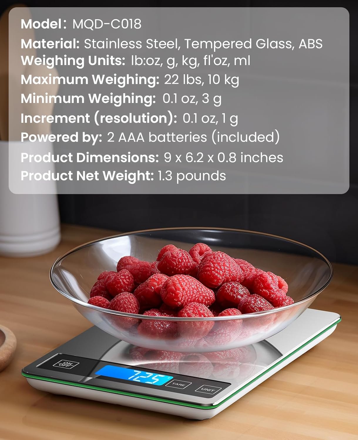 Nicewell Food Scale, 22lb Digital Kitchen Scale Weight Grams and oz for Cooking Baking, 1g/0.1oz Precise Graduation, Stainless Steel and Tempered Glass (Ash Silver) - Image 8