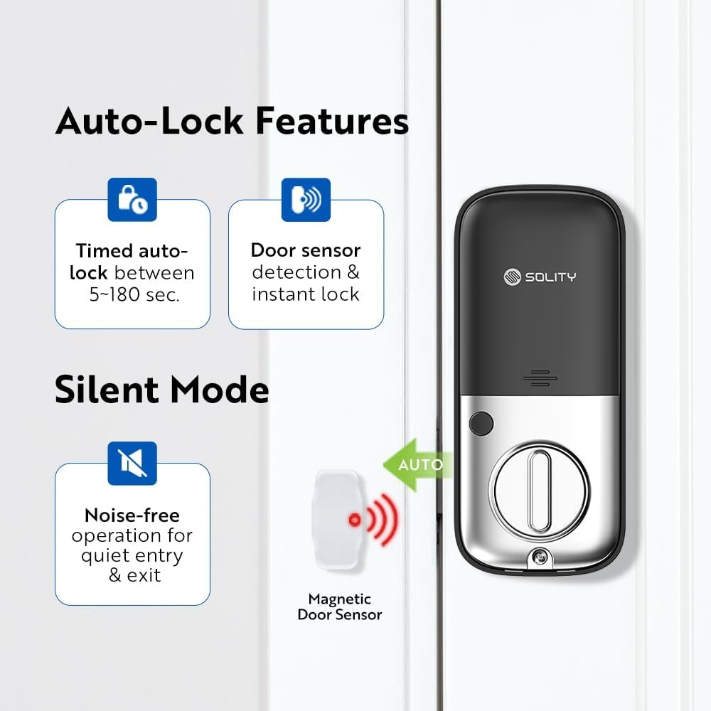 Solity No-Hub Smart Digital Door Lock, Designed in Korea, Keyless Entry, Wi-Fi, Remote Control, Touchscreen Keypad, Auto Lock, IP54 Waterproof GT10K Keypad (Satin Nickel) - Image 8