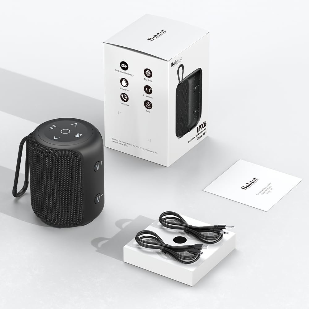 Bobtot Portable Speaker Bluetooth 10W Peak, IPX6 Shower Speaker, 25H Playing Time, Loud and Stereo Sound with Bass, Dual Pairing, Small Bluetooth Speaker Wireless for Party, Camping, Travel - Image 9