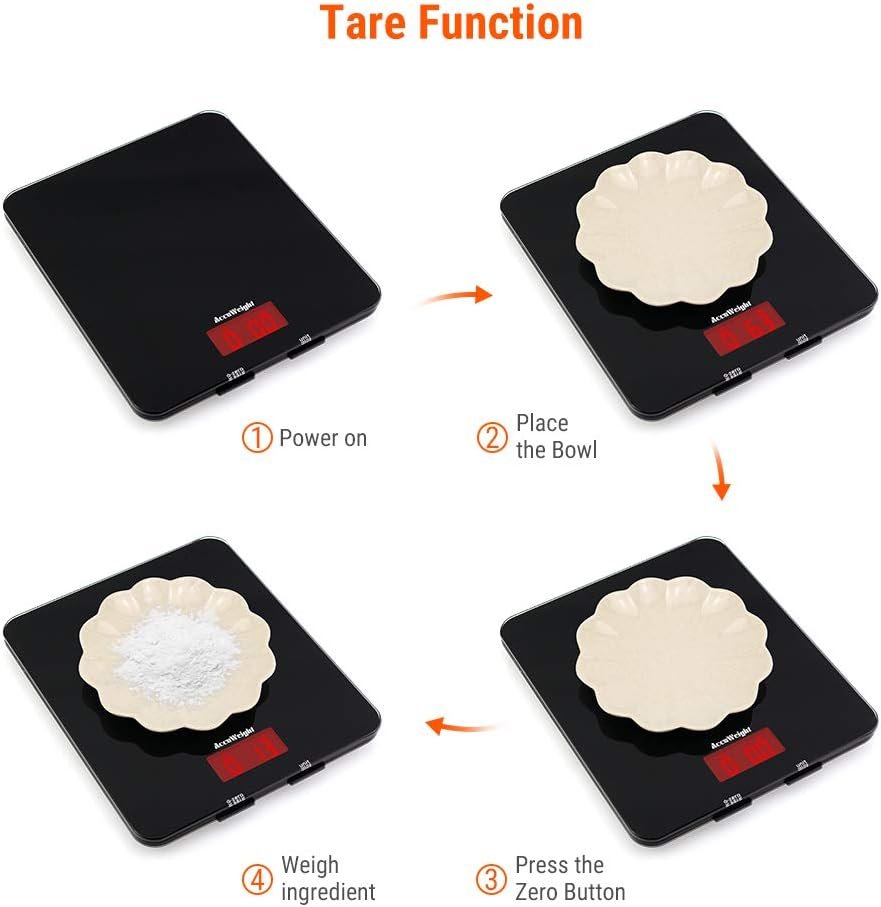 AccuWeight 201 Digital Multifunction Meat Food Scale with LCD Display for Baking Kitchen Cooking, 11lb Capacity by 0.1oz, Tempered Glass - Image 5