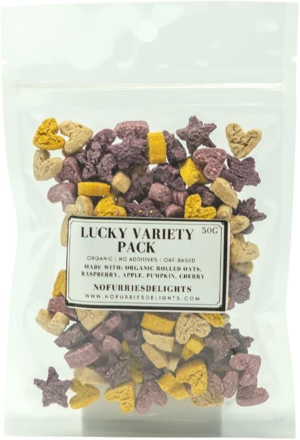 Treats, 100% All Natural Mini Bites for Rabbit Hamster Guinea Pig Chinchilla Pet Rat Mice Gerbil Bird, Healthy Enrichment Bonding Rewarding Training (Lucky Variety Pack 50g) - Image 2
