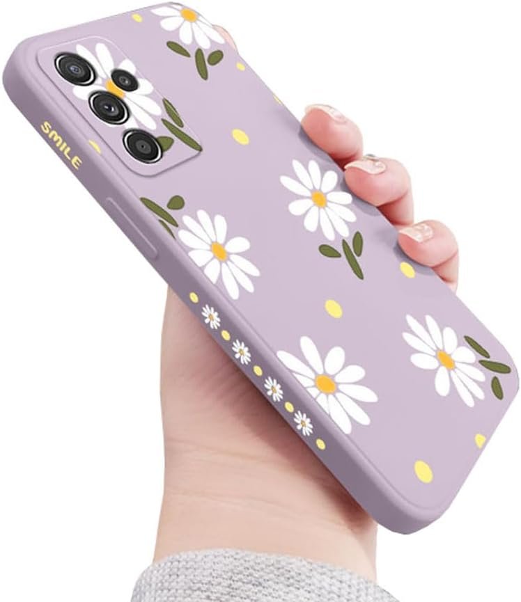 Galaxy A14 5G Case for Women Girls Cute Daisy Flower Camera Lens Protector Flexible Thin Slim Liquid Silicone Rubber Shockproof Protective Cover Phone Case for Samsung Galaxy A14 6.6"-Purple - Image 2