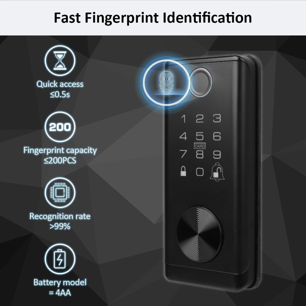 GOLDENKEY Fingerprint Door Lock, Electronic Deadbolt,Keyless Door Lock,Biometric Door Lock,Keypad Entry Door Lock,Passcode Code Door Lock Digital Door Lock - Image 4