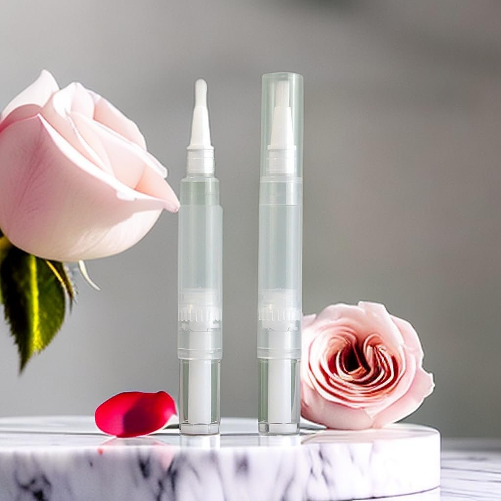 10 Pcs Empty Cuticle Oil Pen Nail Oil Pen Transparent Twist Pens with Brush Tip for Lip Gloss Nail Polish Eyelash Growth Liquid with 16Stickers (5ML) - Image 4