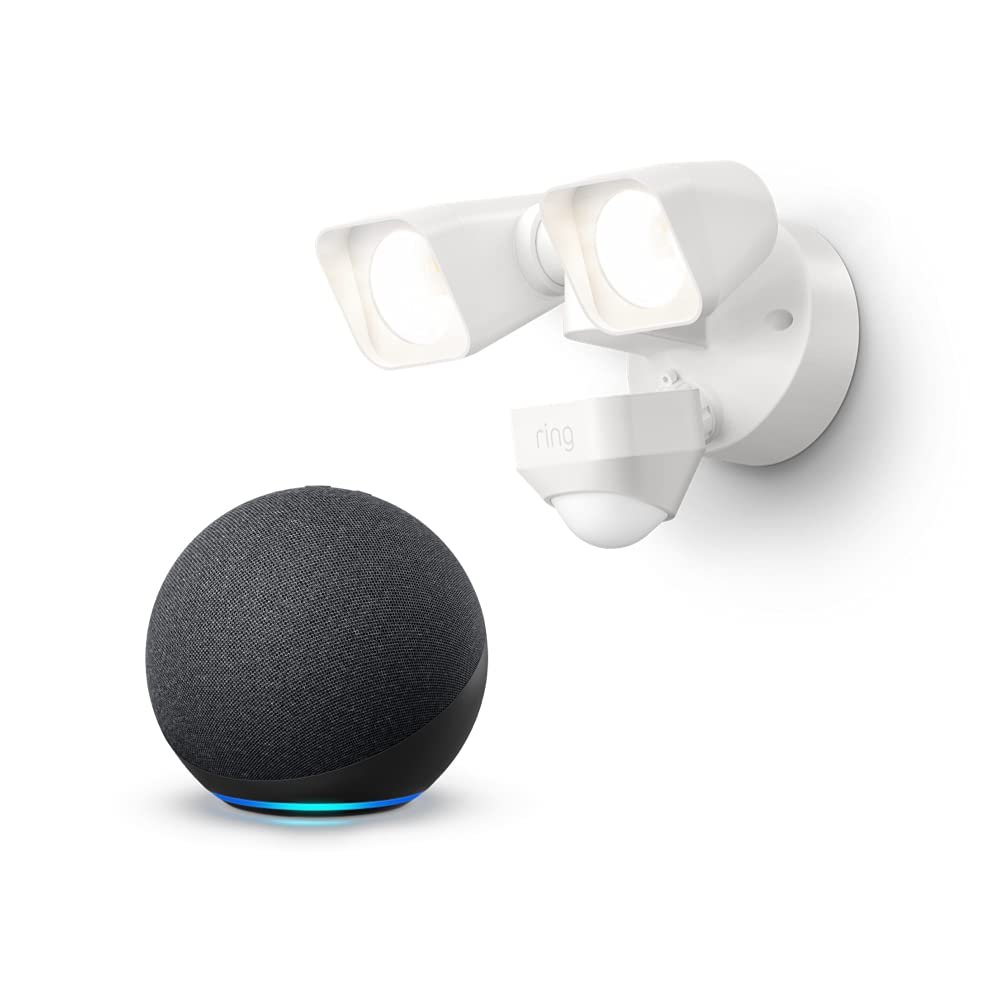 Ring Smart Lighting – Floodlight, Wired, Outdoor Motion-Sensor Security Light, White + Echo (4th Gen) - Charcoal - Image 3