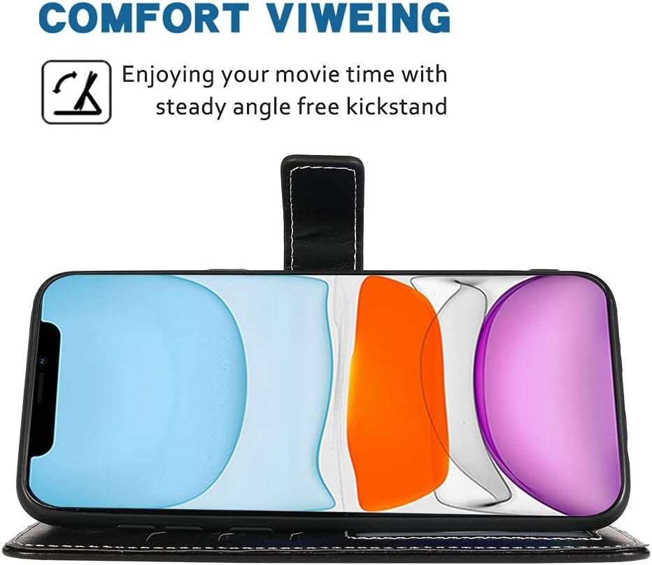 Compatible with iPhone 11 6.1 Wallet Case and Wrist Strap Lanyard Leather Flip Cover Card Holder Stand Cell Accessories Phone Cases for iphone11case iPhone11 i Phone11 XI 11R Women Men Black - Image 5