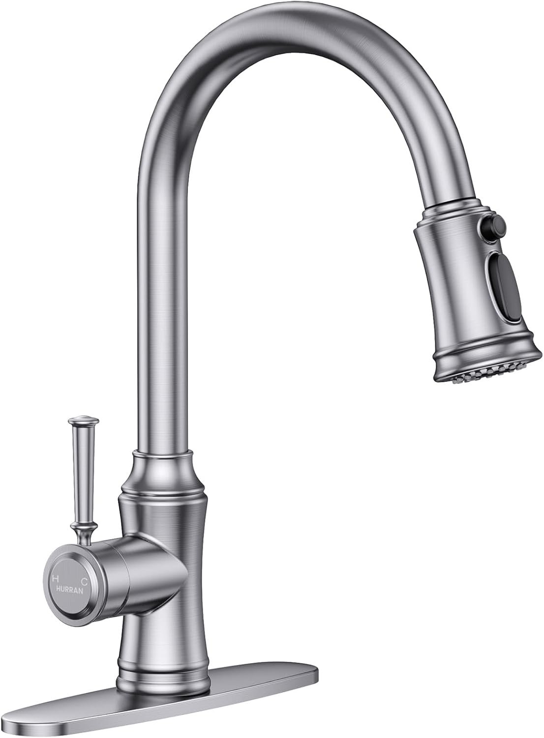 Kitchen Faucet with Pull Down Sprayer, Single Handle High Arc Utility Sink Faucet with Deck Suitable for bar for Kitchen Sink, Laundry Sink, Wet Bar or RV, Brushed Nickel - Image 2