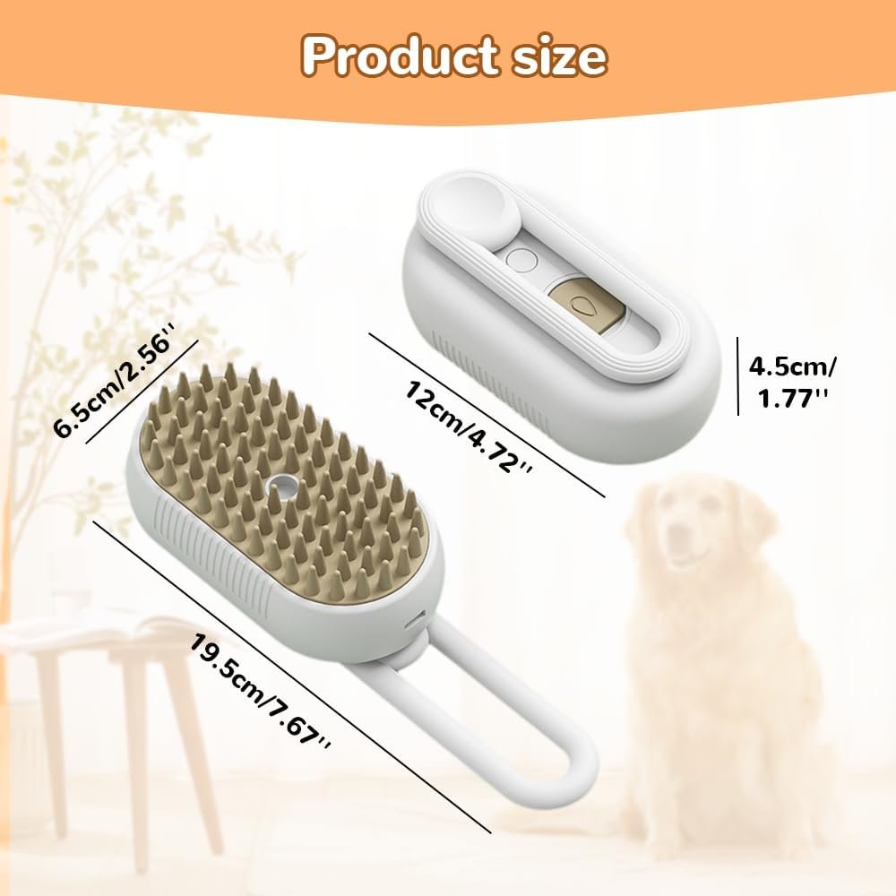 Cat Steam Brush 2024 New Pet Steam Groomer Comb,3 In 1 Cat Steam Brush Pet Hair Steamy Brushes,Pet Steam Brush for Cats Dogs (White) - Image 3