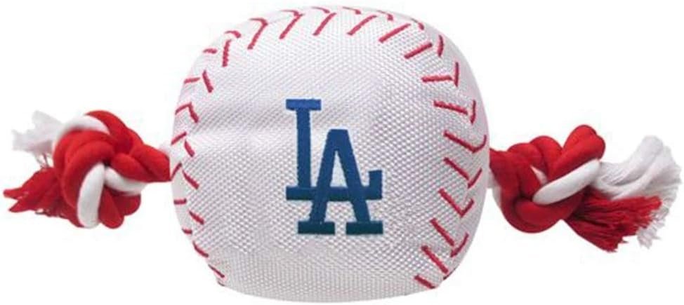 MLB LOS ANGELES DODGERS Baseball Rope Toy for DOGS & CATS. Tough nylon, Sporty Baseball Design, Heavy-duty ropes with Inner SQUEAKER - Image 2